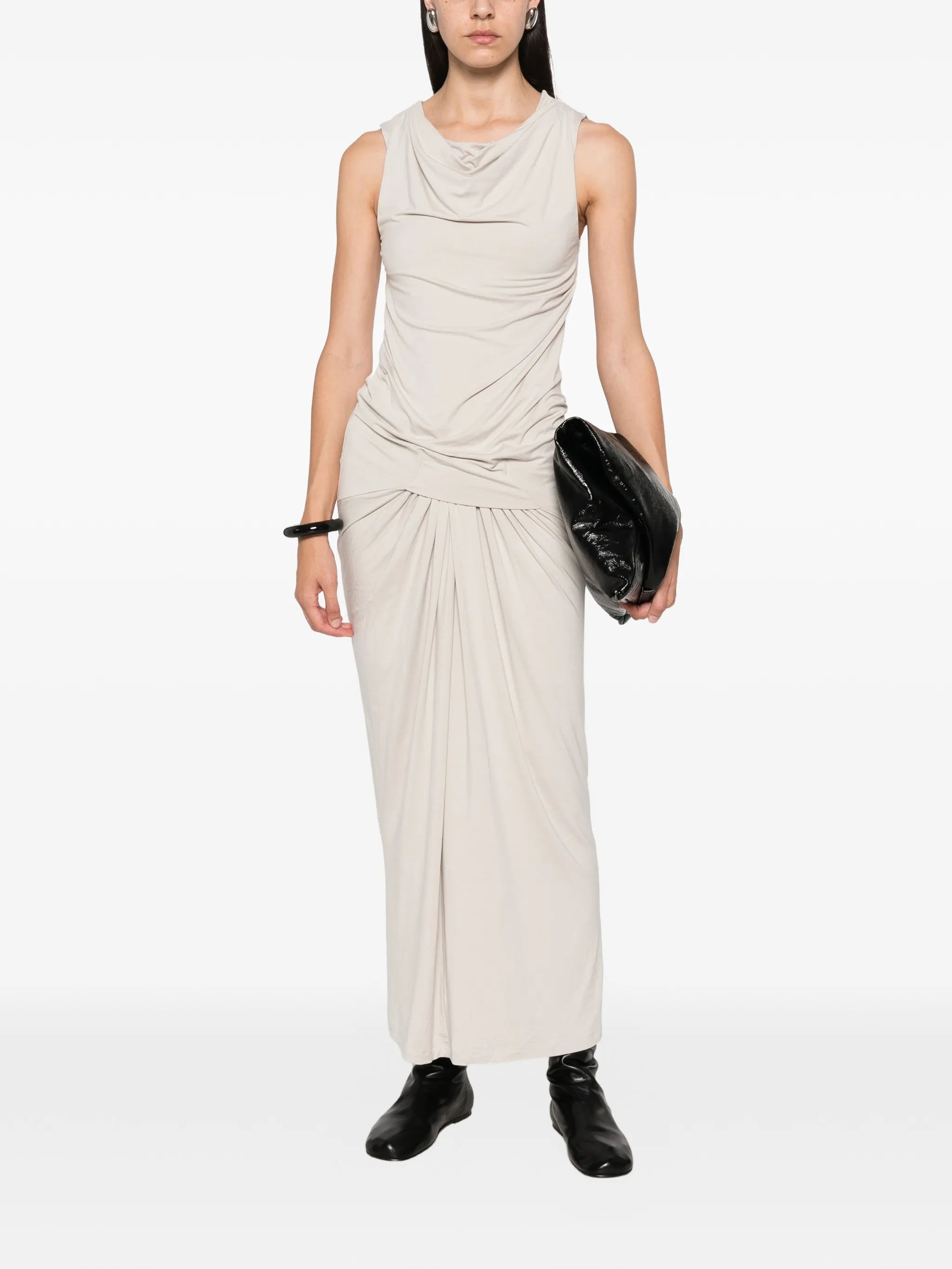 sleeveless draped maxi dress