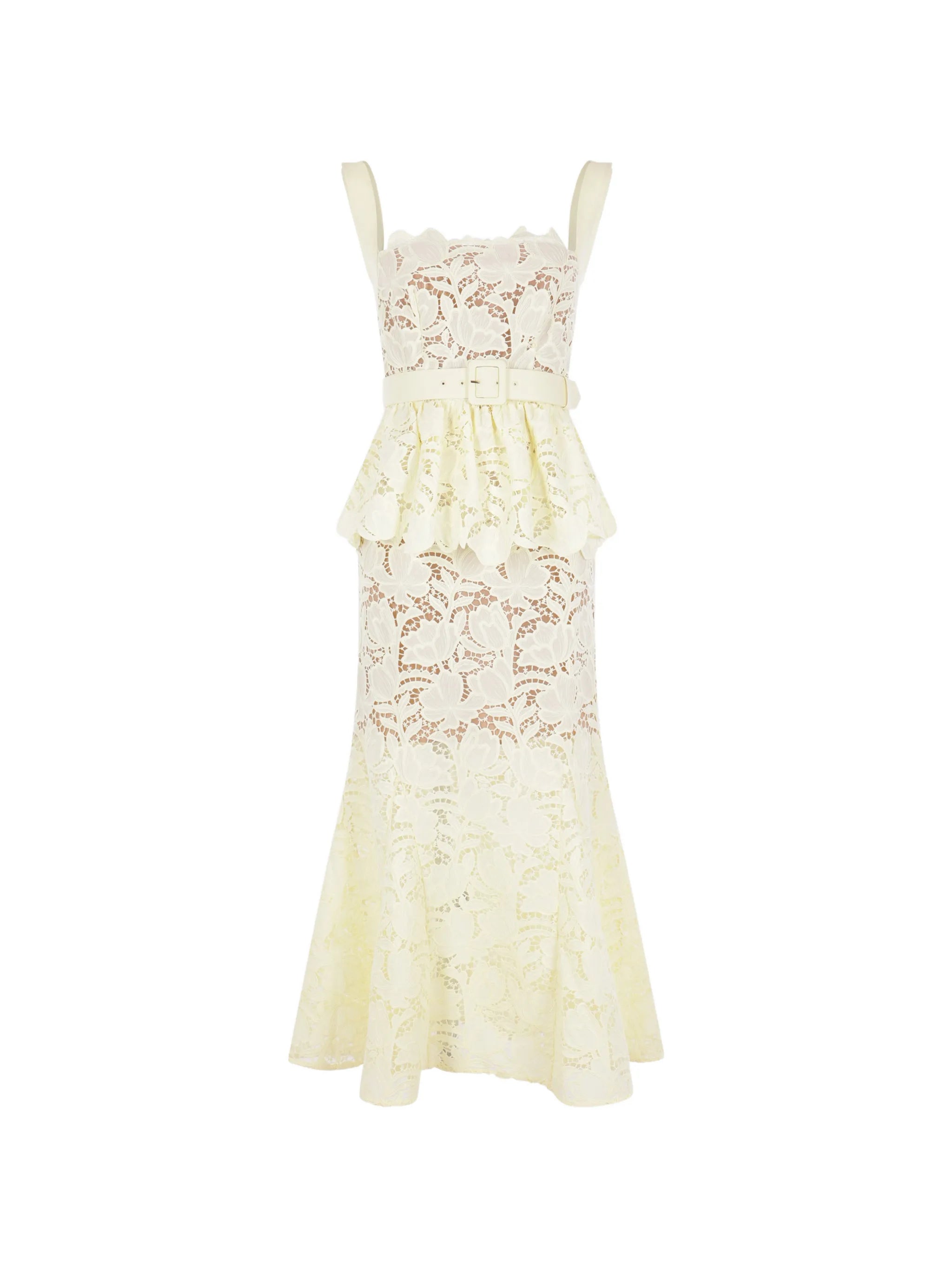 peplum laced maxi dress