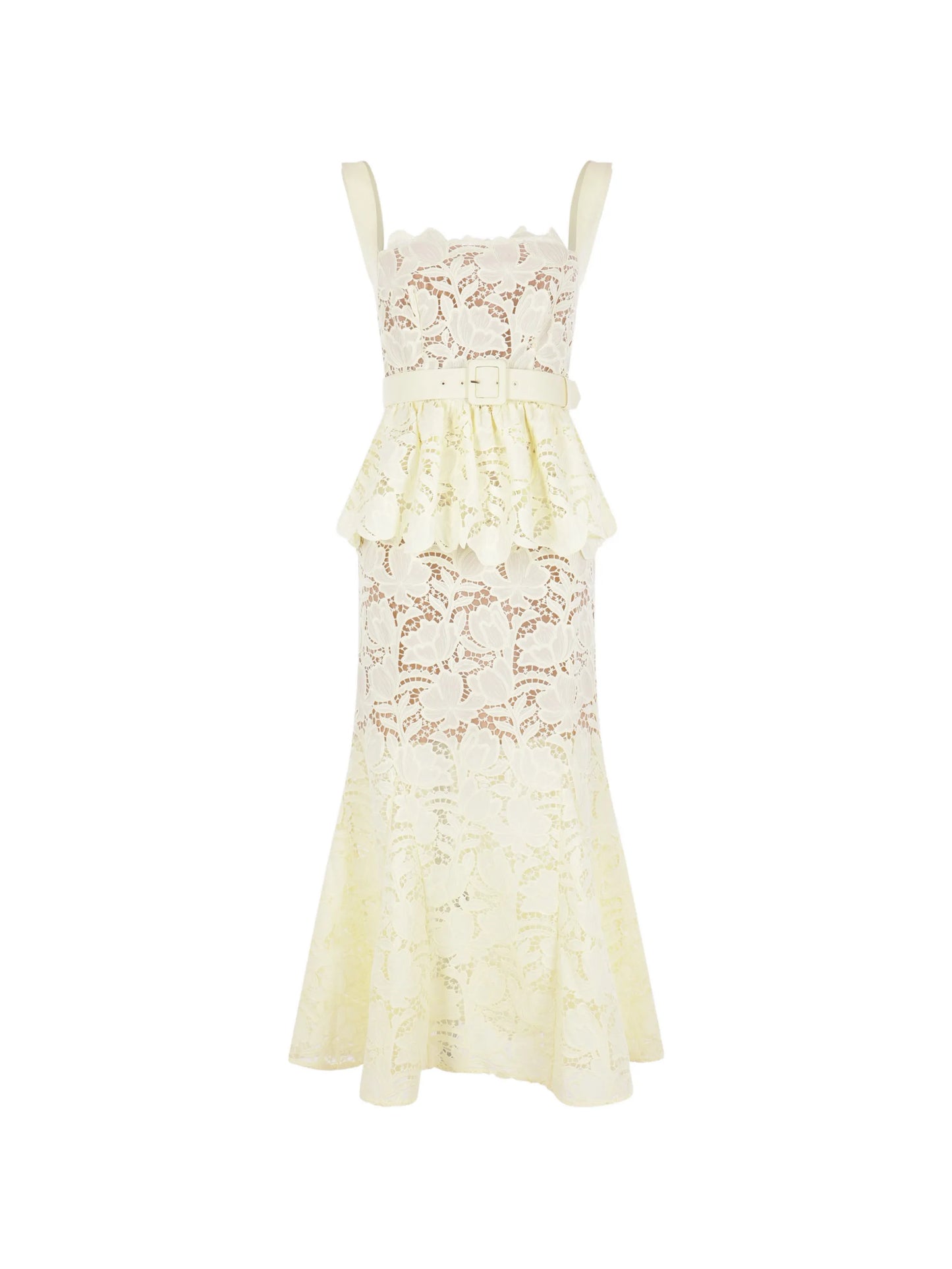 peplum laced maxi dress
