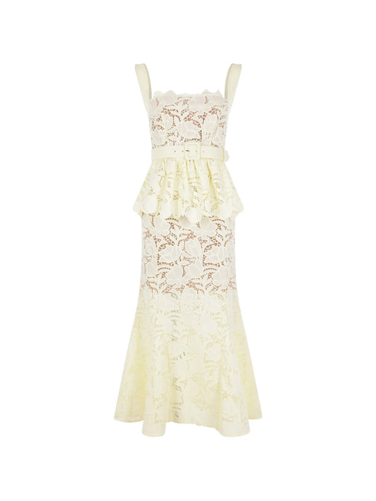 peplum laced maxi dress