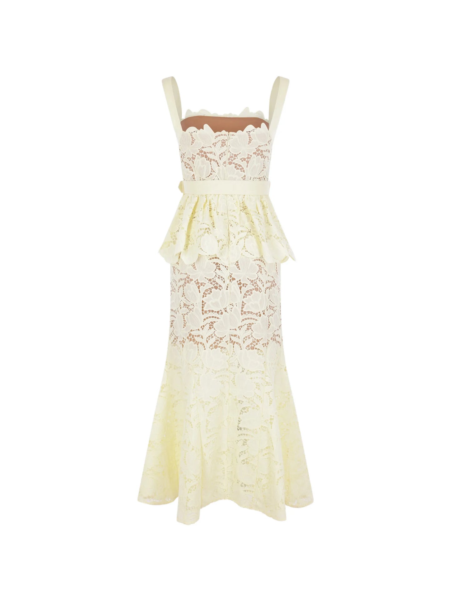 peplum laced maxi dress