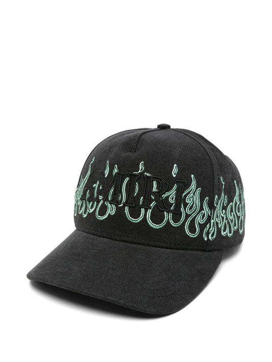 flame-embroidered logo baseball cap