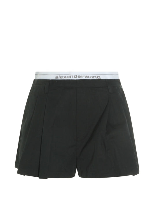 logo-waistband pleated shorts