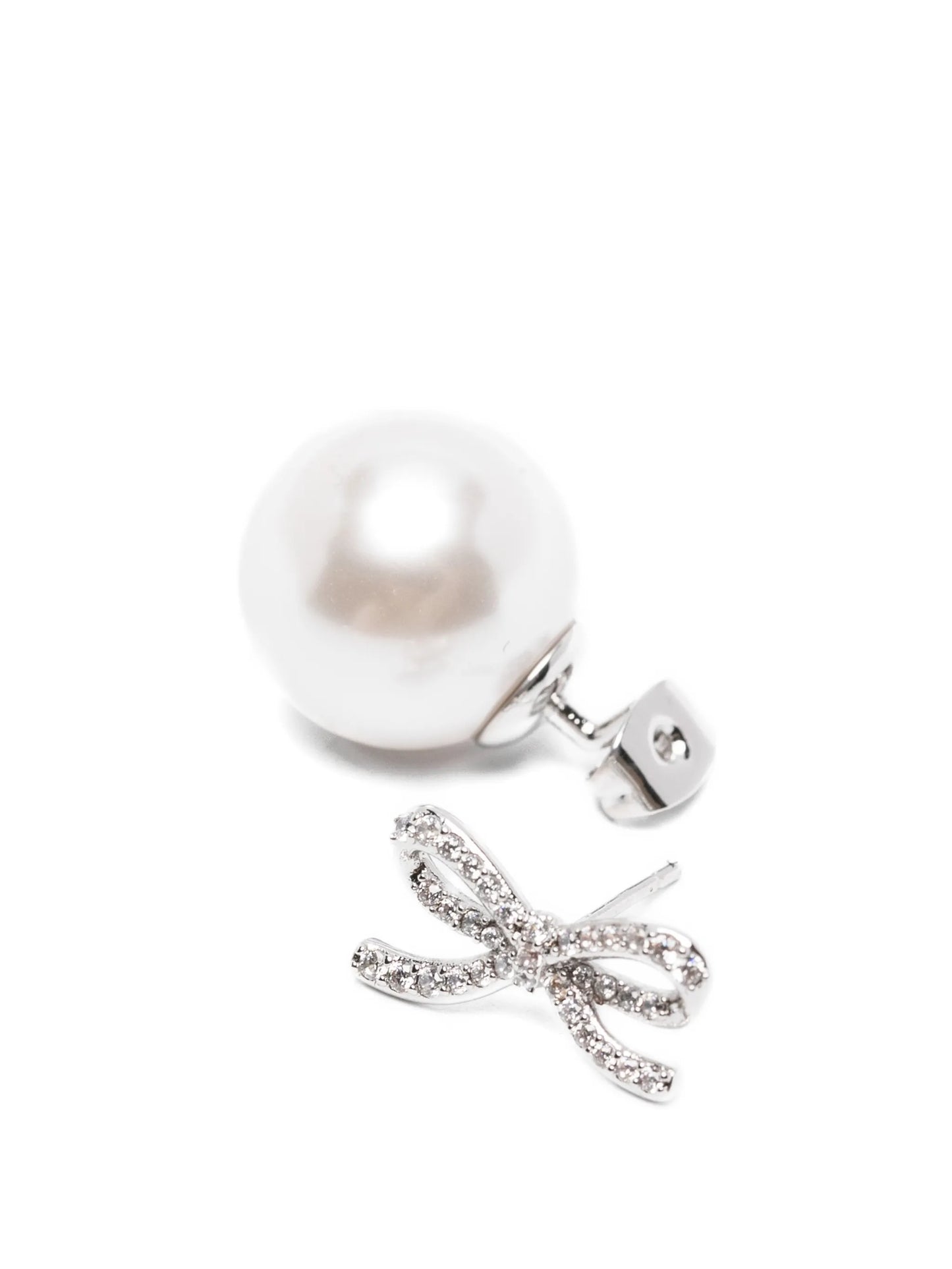 crystal-embellished bow pearl earrings