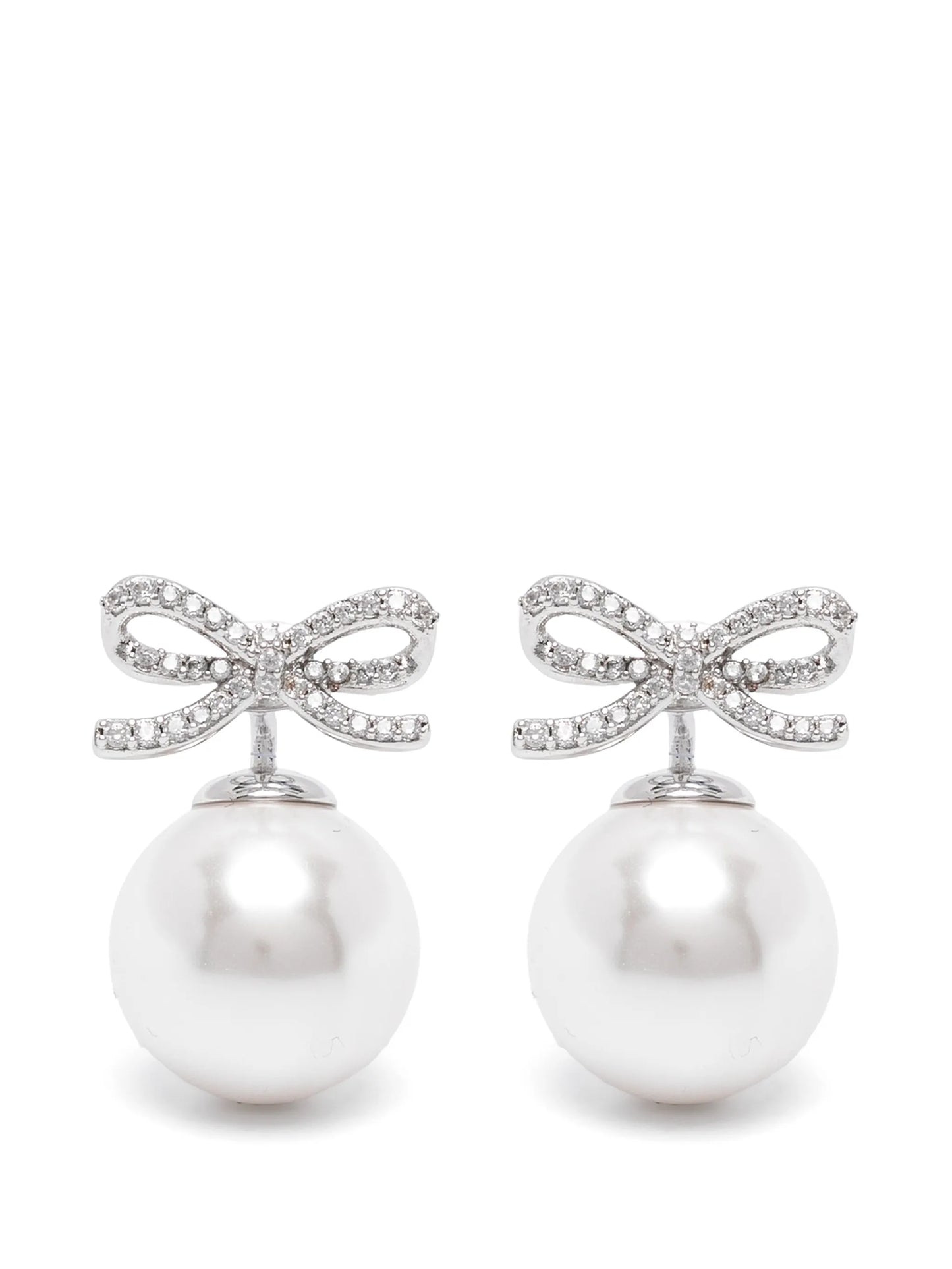 crystal-embellished bow pearl earrings