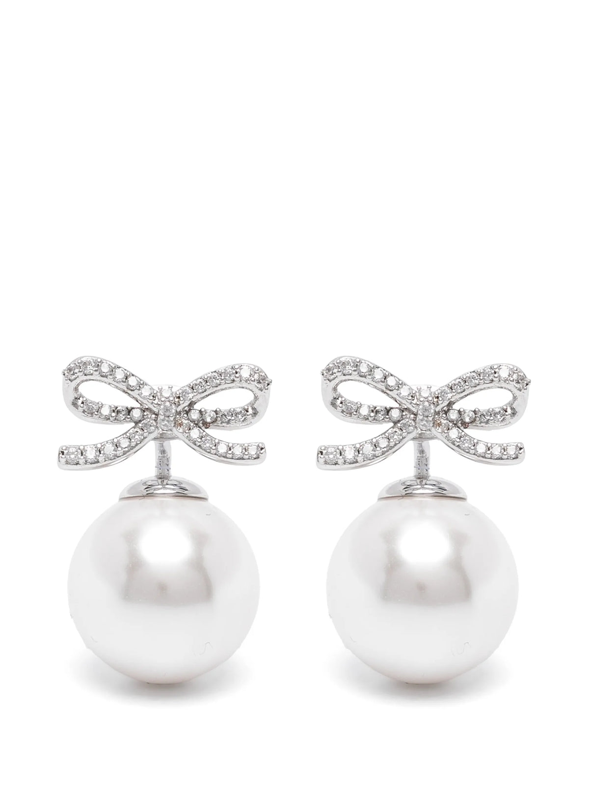 crystal bow pearl back earrings