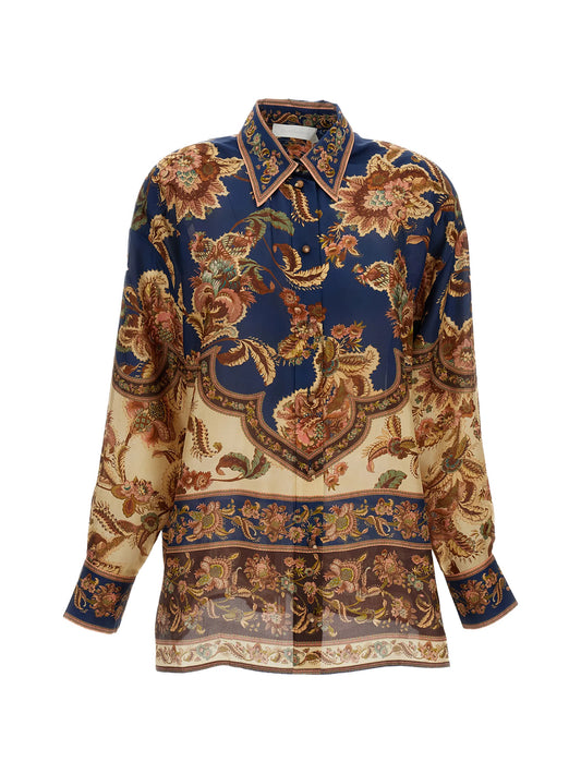 floral-print silk shirt