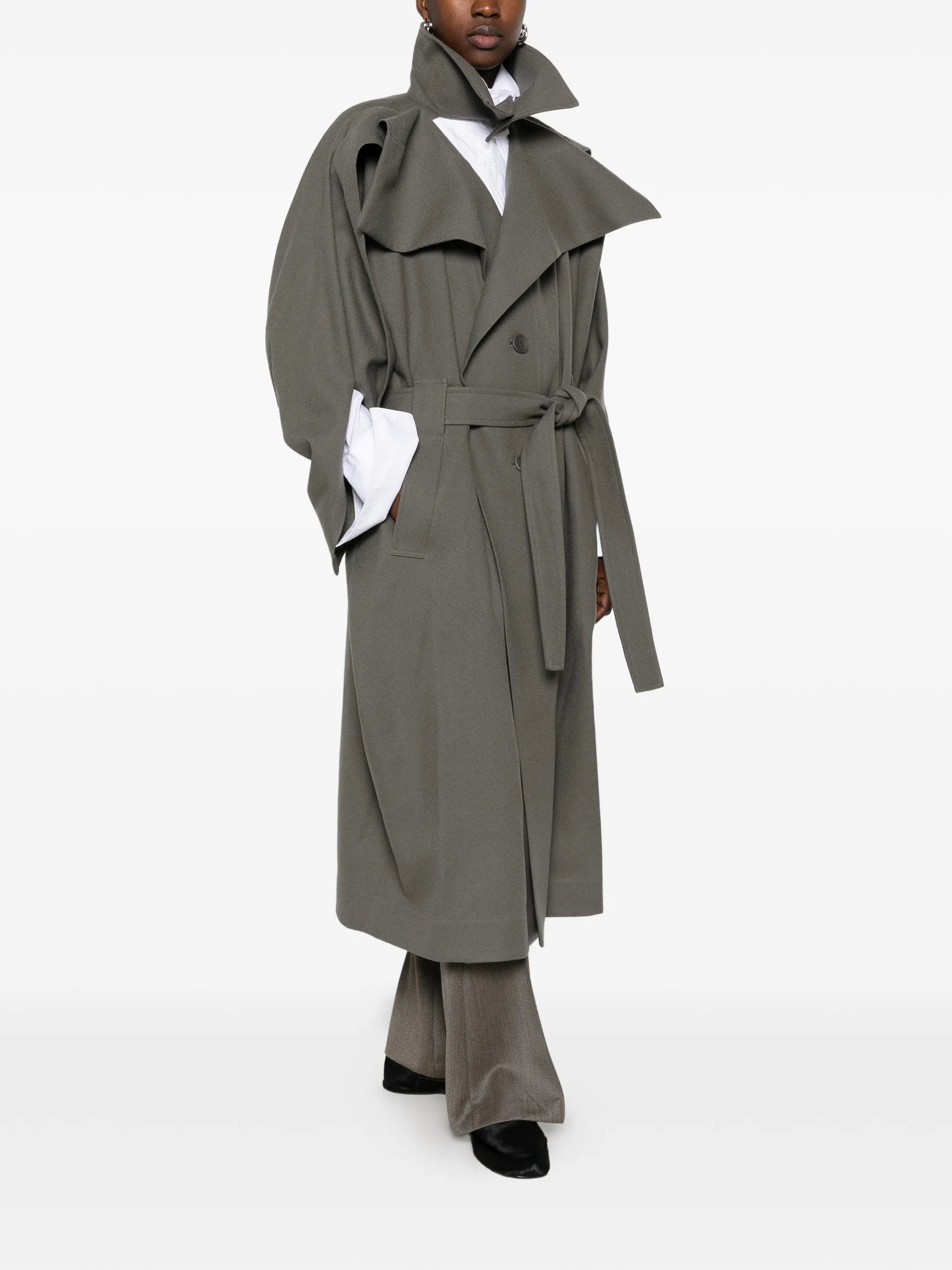 Calligraph belted single breasted coat