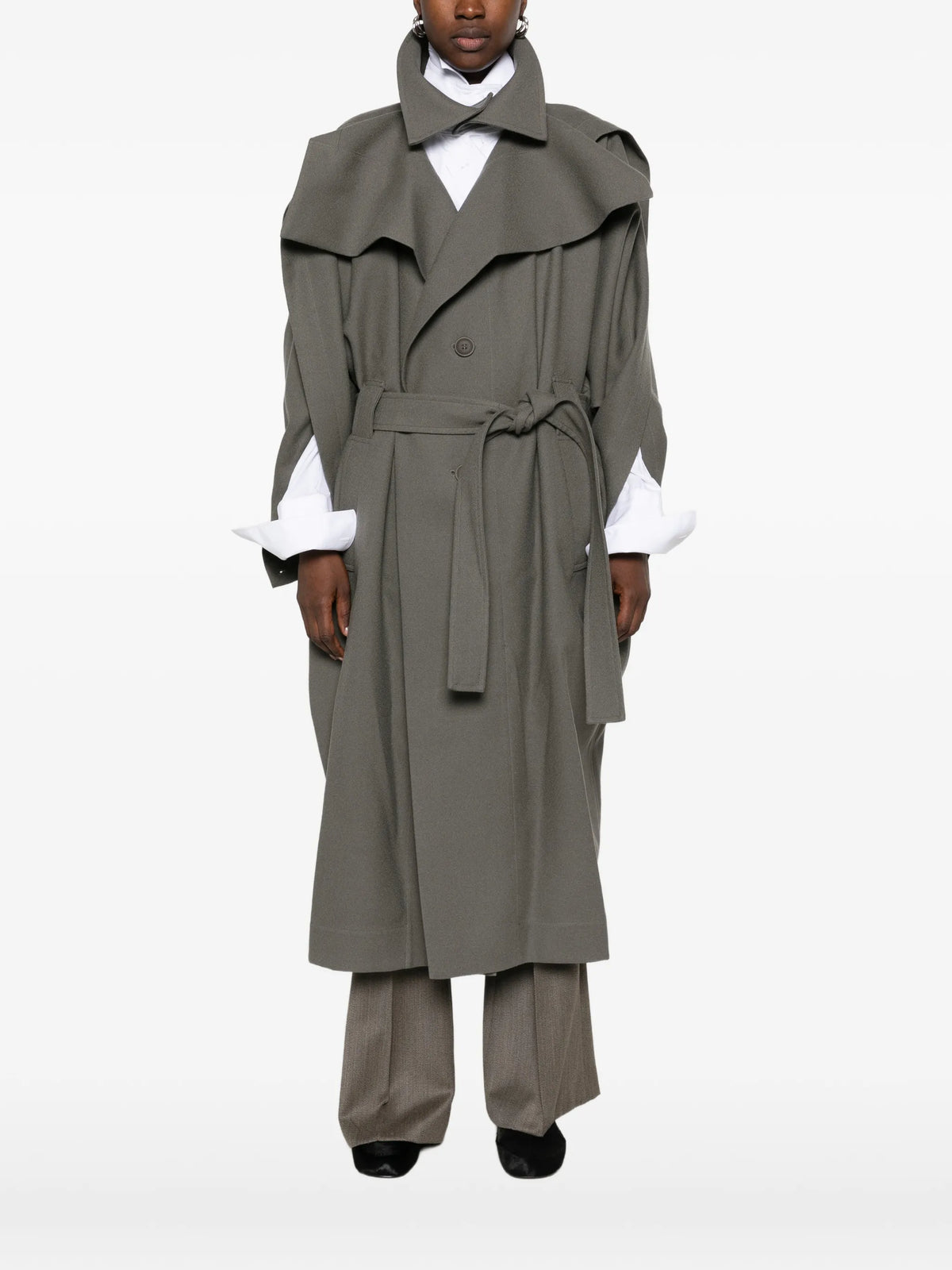 Calligraph belted single breasted coat