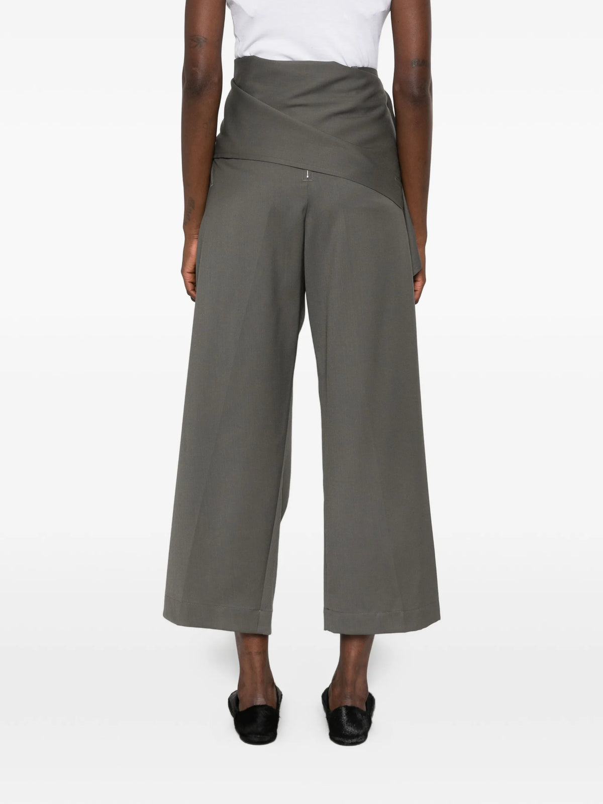 Lustrous asymmetric draped trousers