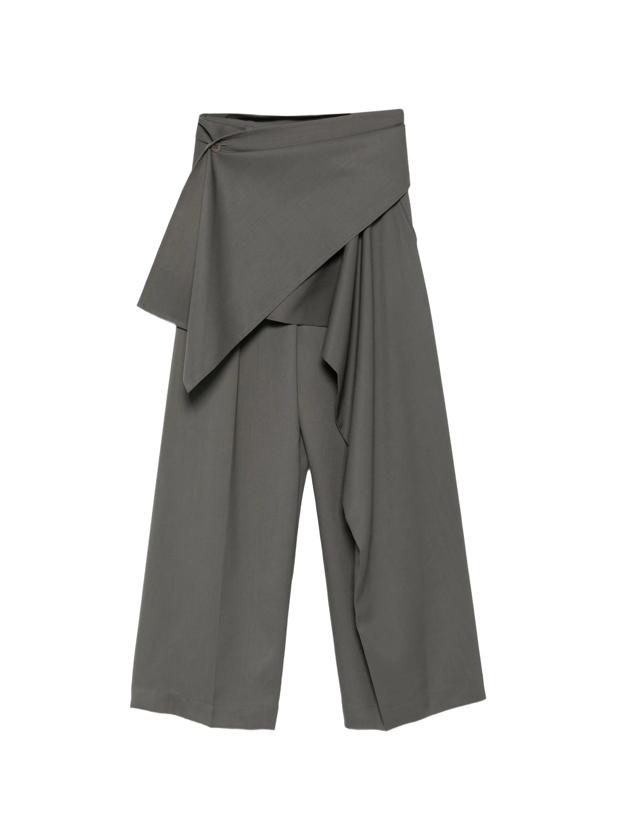 Lustrous asymmetric draped trousers