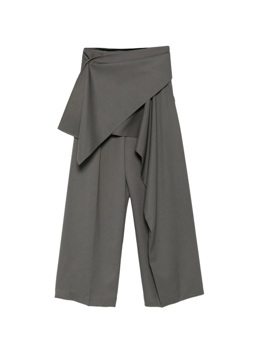Lustrous asymmetric draped trousers