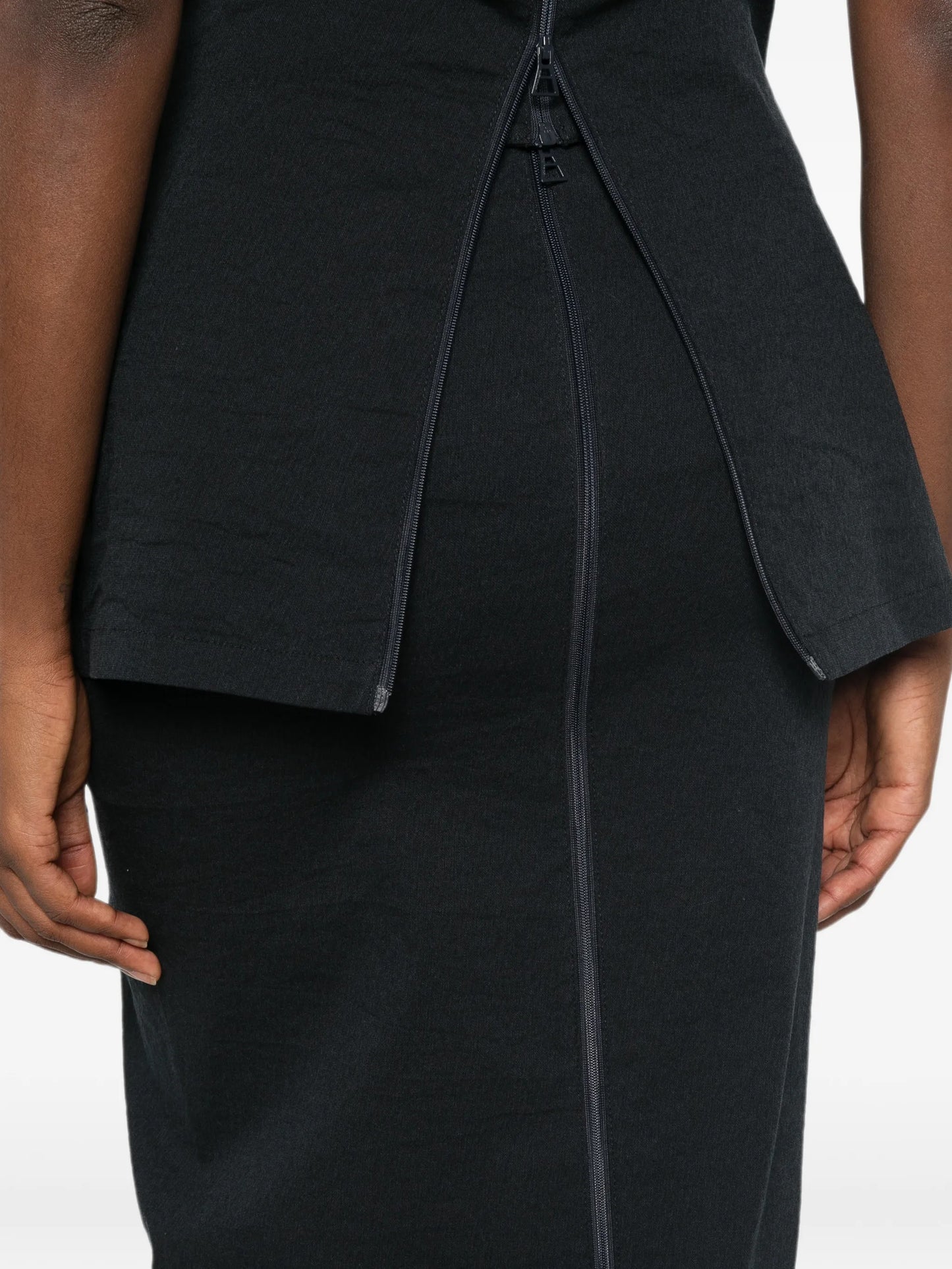 high-waisted zip-back midi skirt