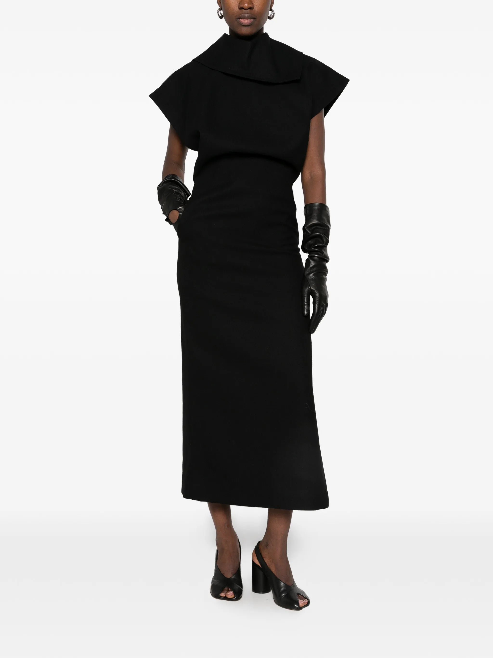 sculptural asymmetric midi dress