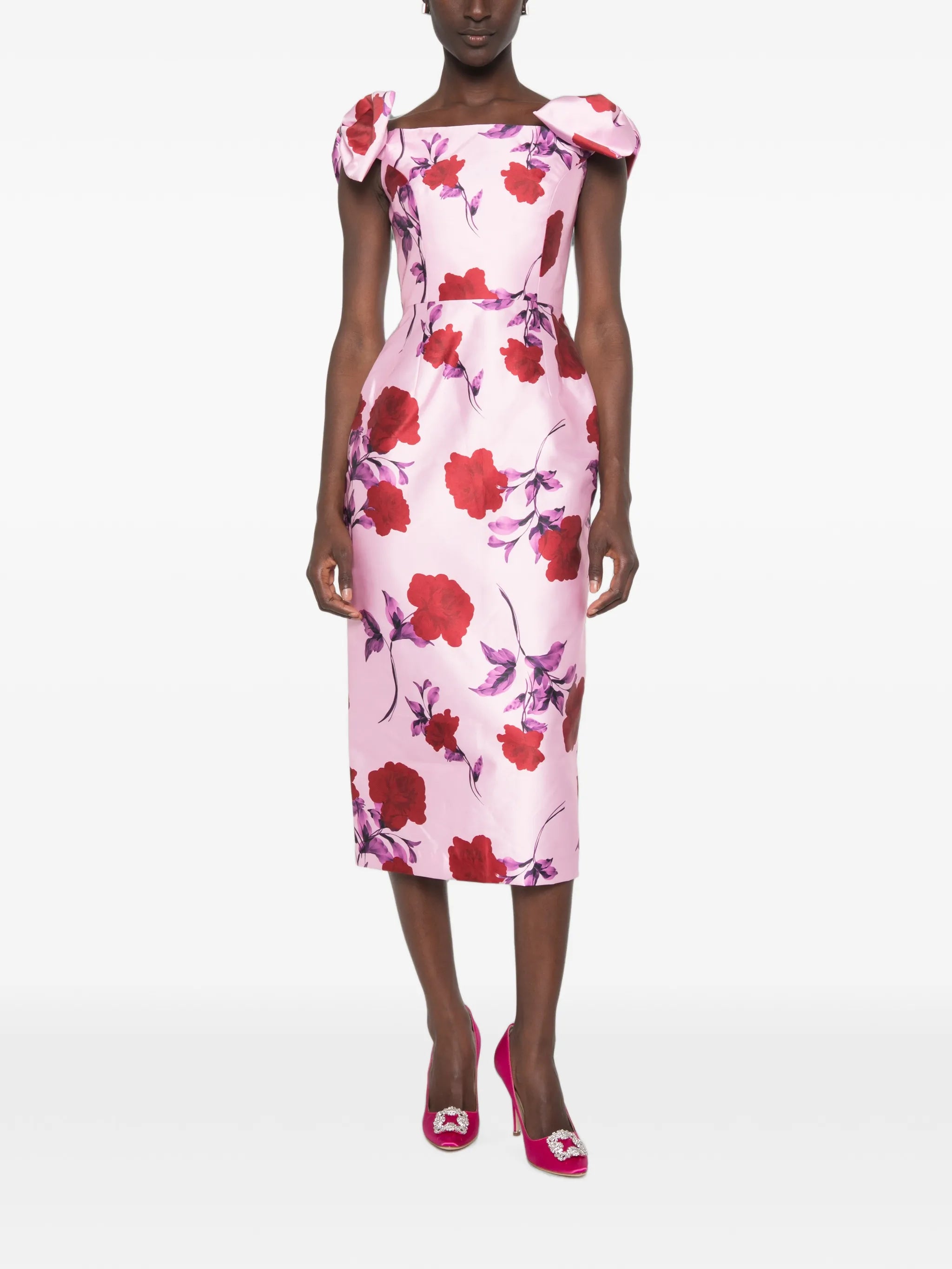 Melora bow-detail floral-print midi dress