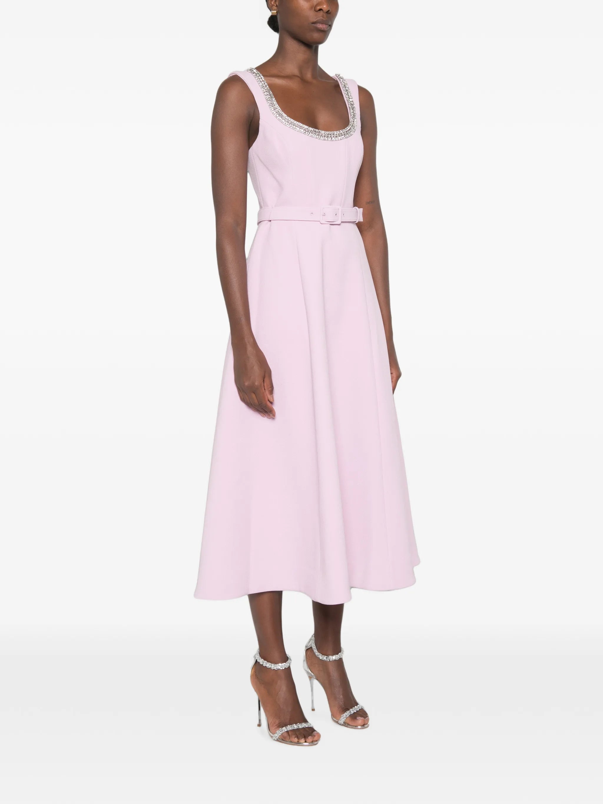 Yolanda crystal-embellished belted midi dress