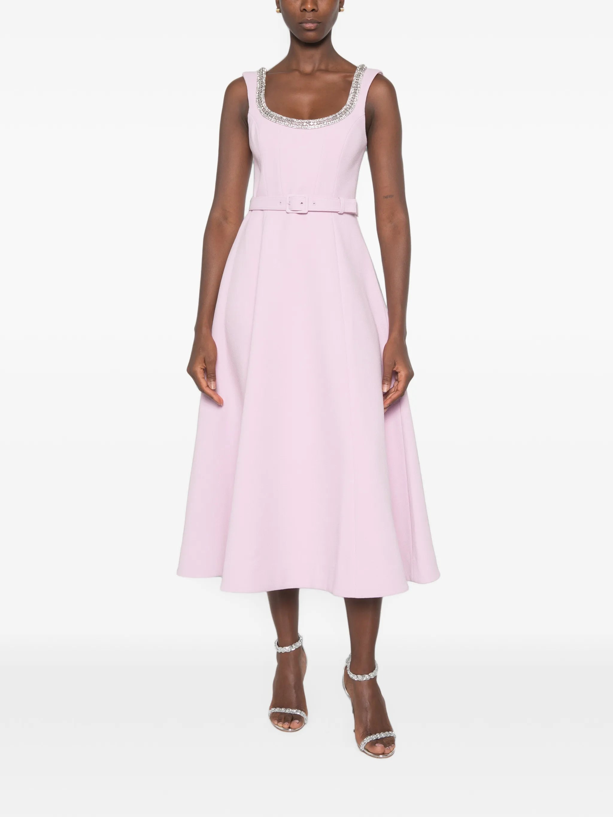 Yolanda crystal-embellished belted midi dress