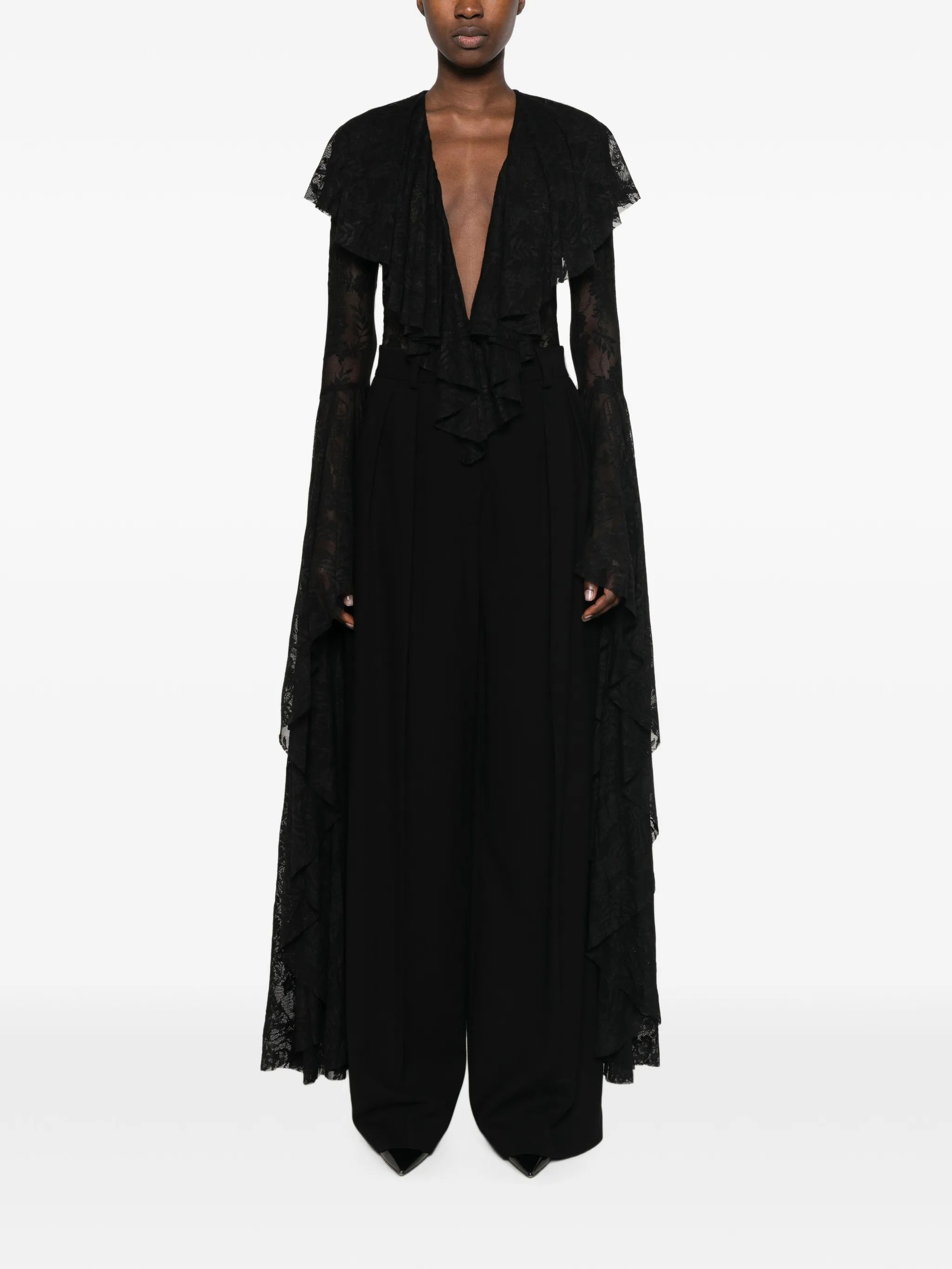 ruffled V-neck bodysuit