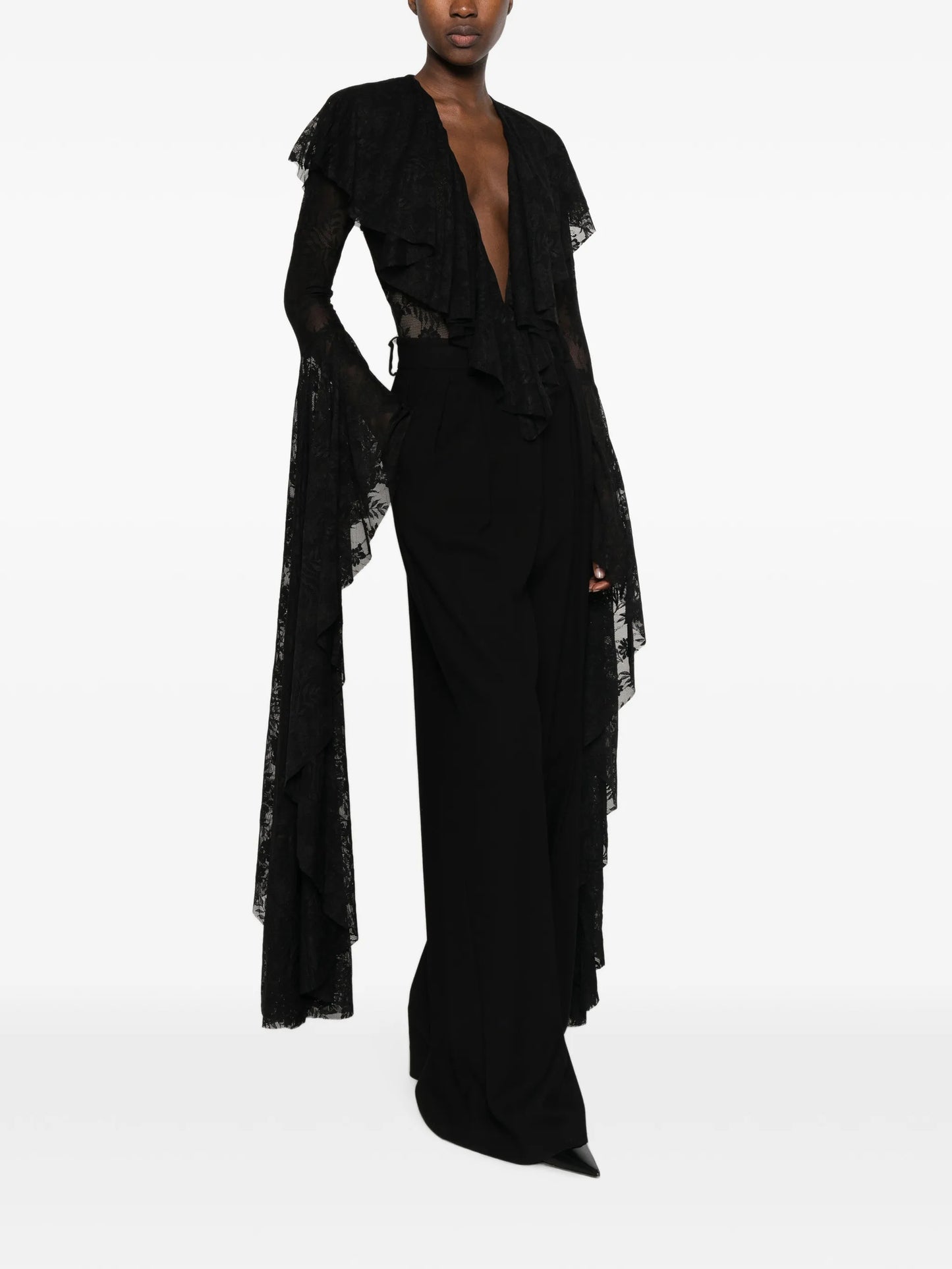 ruffled V-neck bodysuit