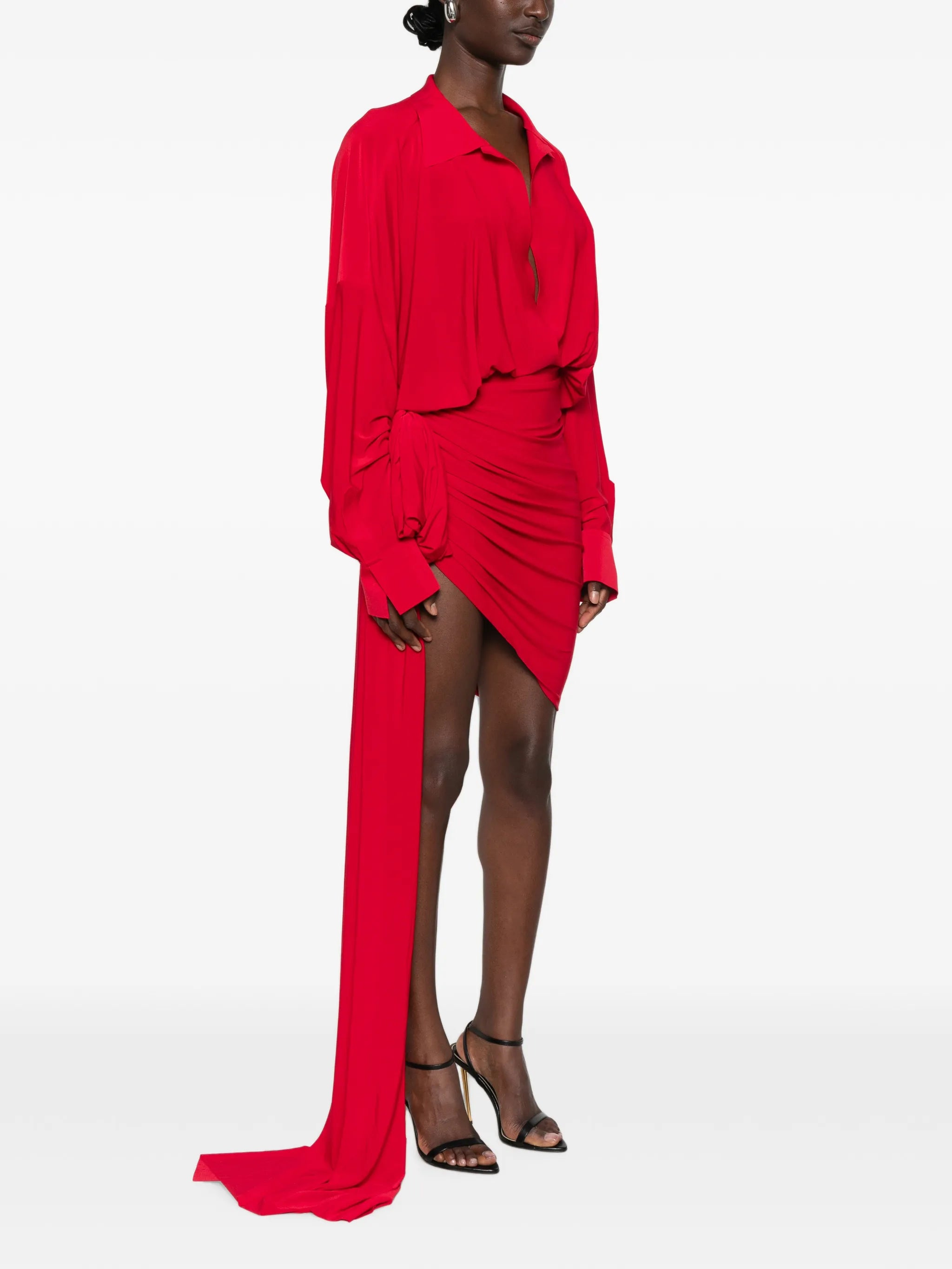 bow-detail draped asymmetric mini dress
