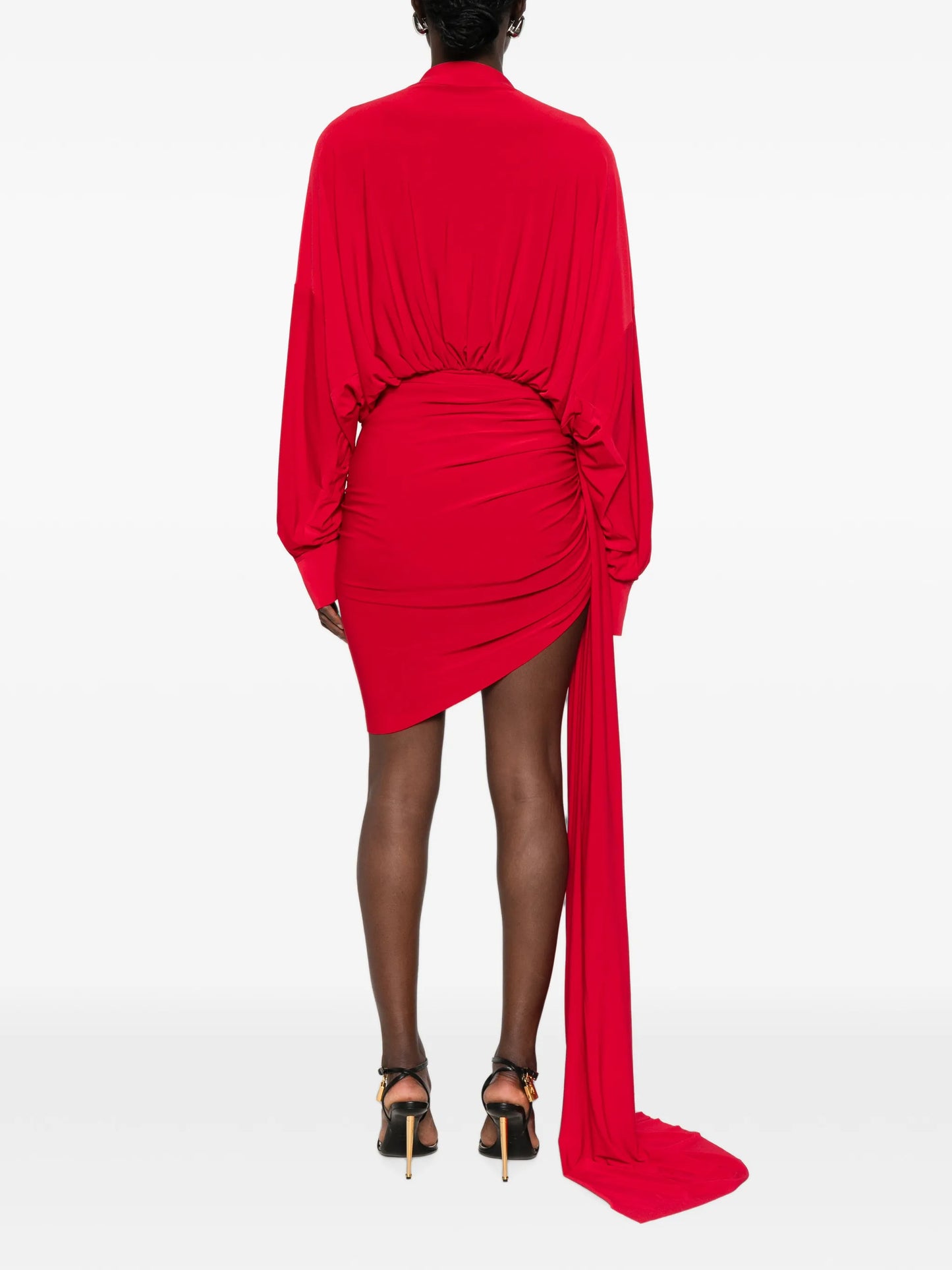 bow-detail draped asymmetric mini dress
