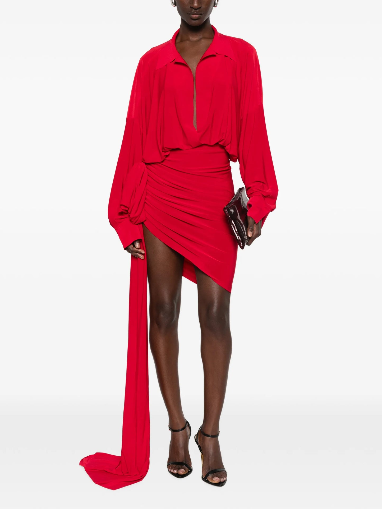 bow-detail draped asymmetric mini dress