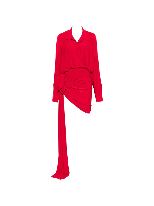 bow-detail draped asymmetric mini dress