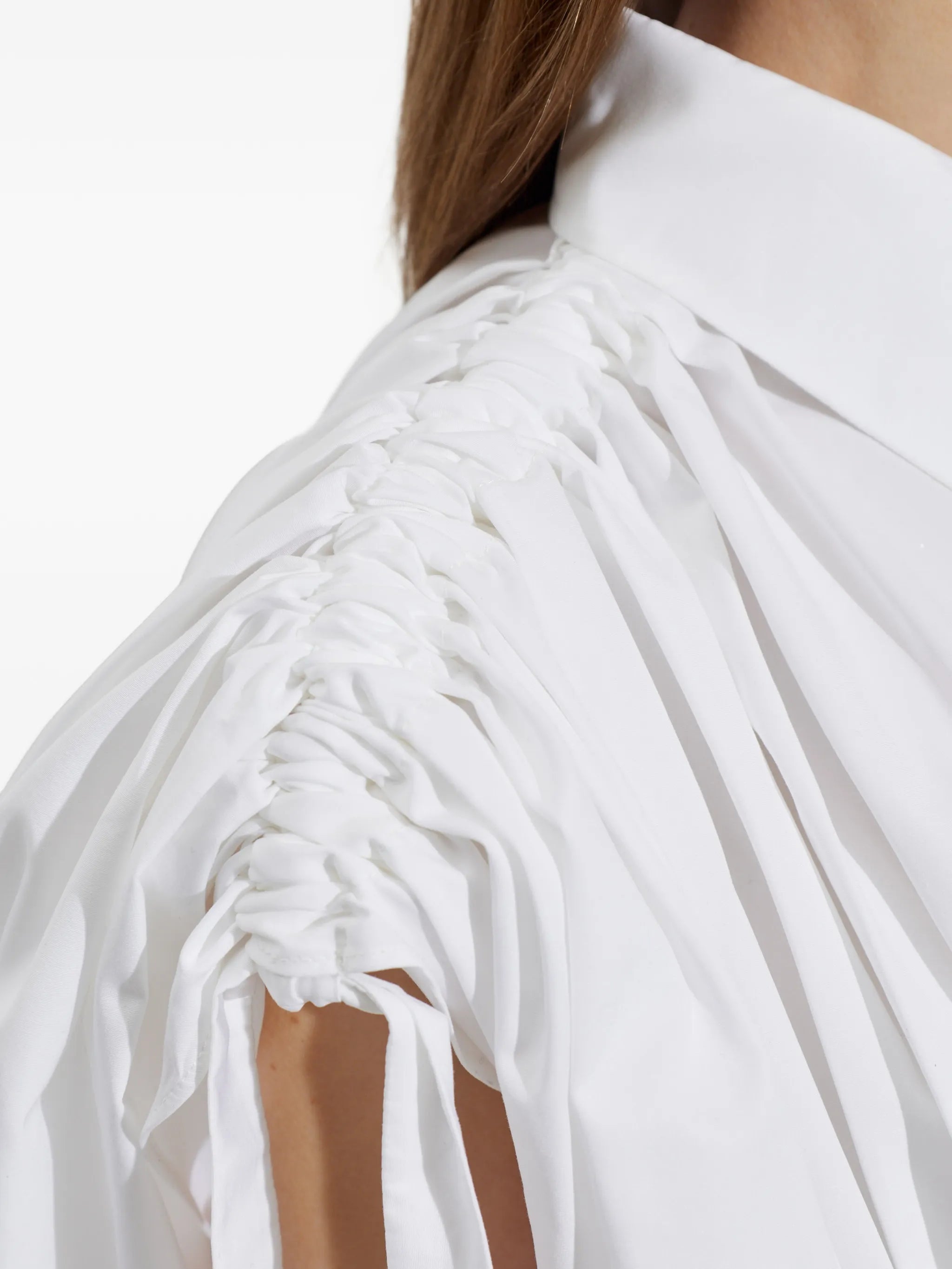 midi gathered-sleeve shirt dress