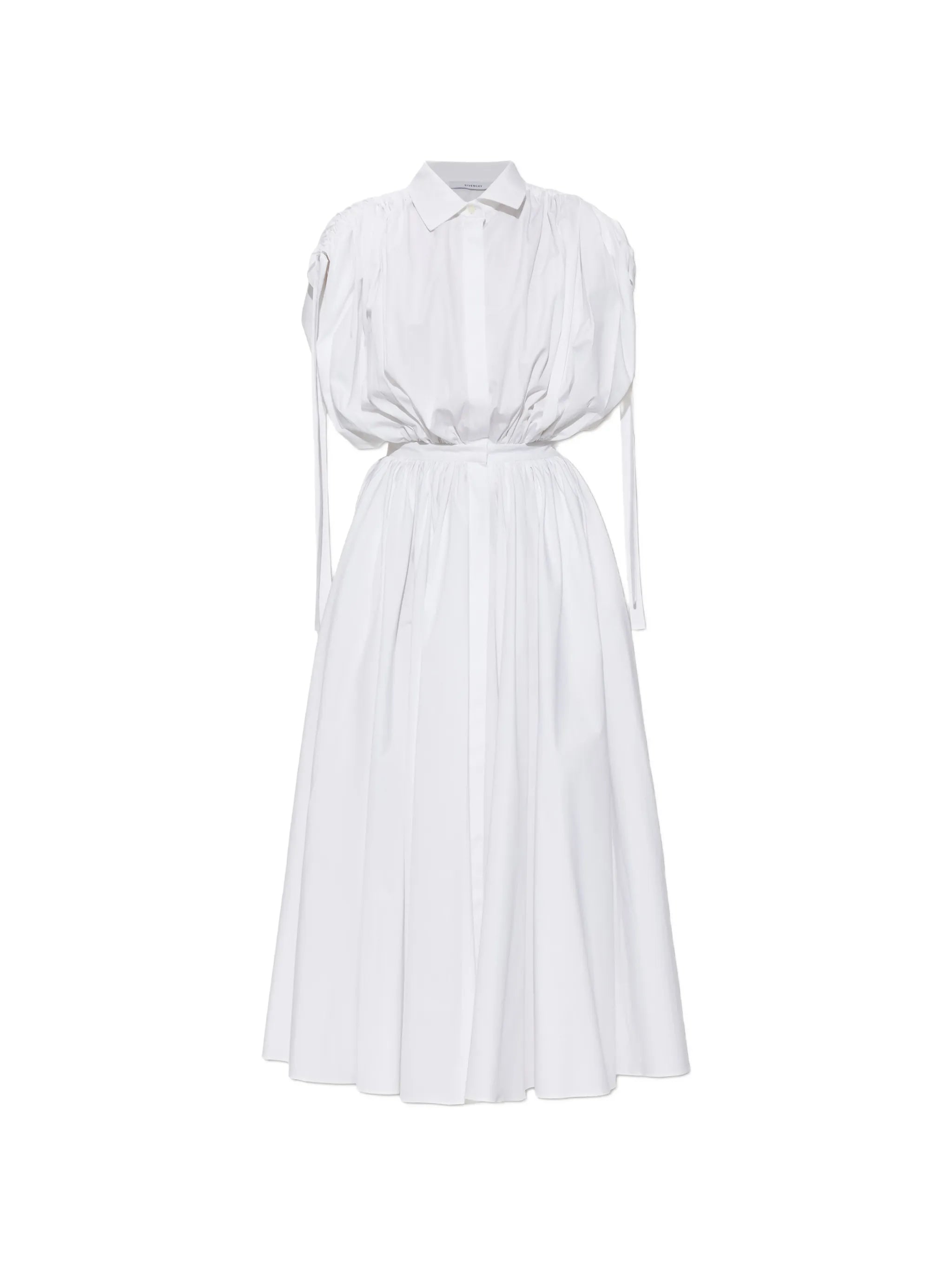 midi gathered-sleeve shirt dress