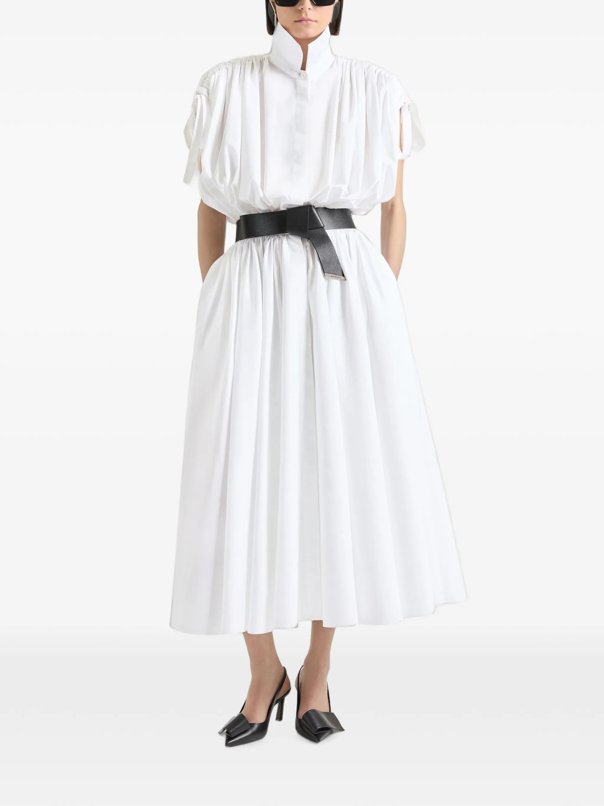 long shirt dress in poplin with ruched details