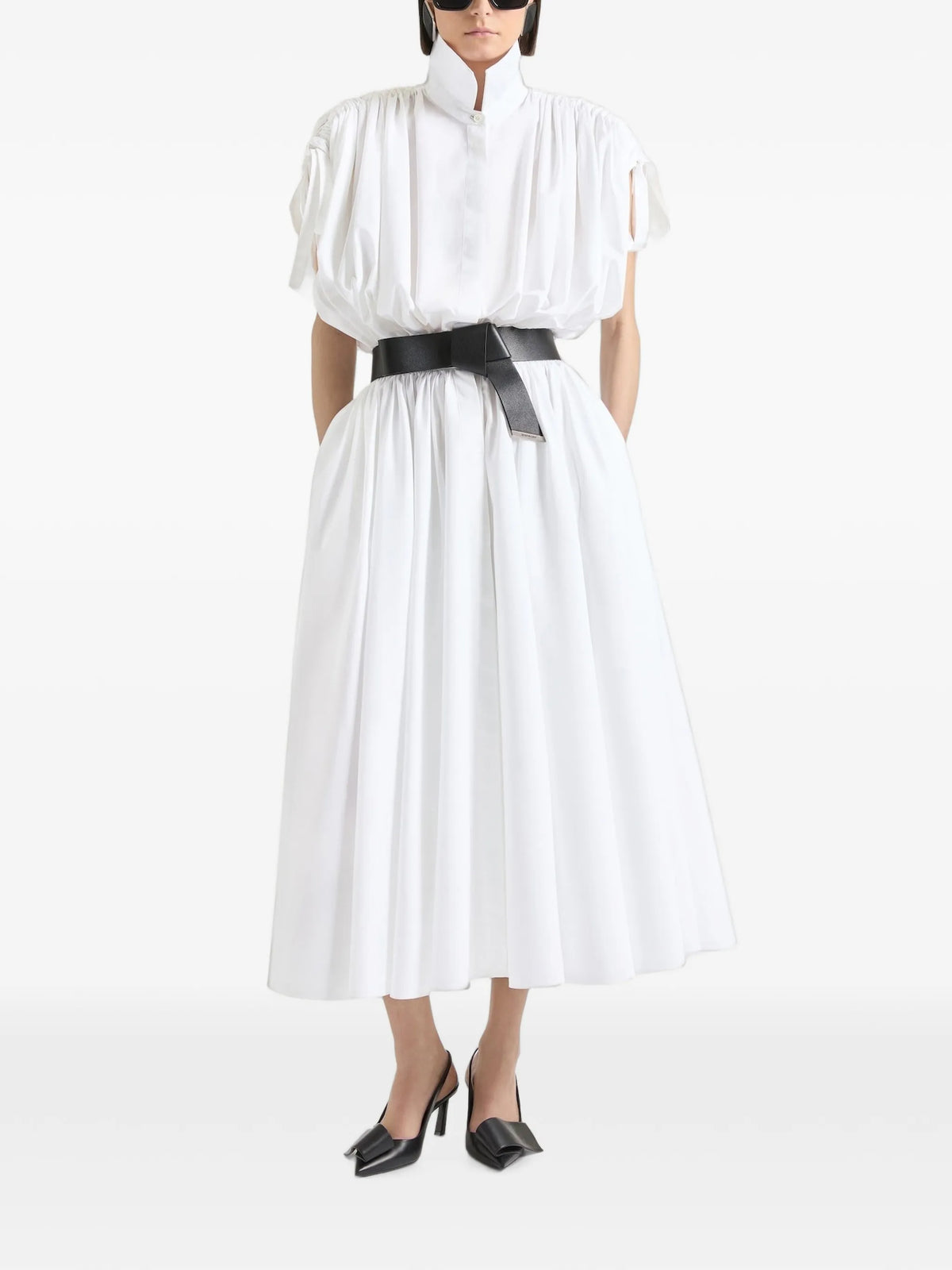 long shirt dress in poplin with ruched details