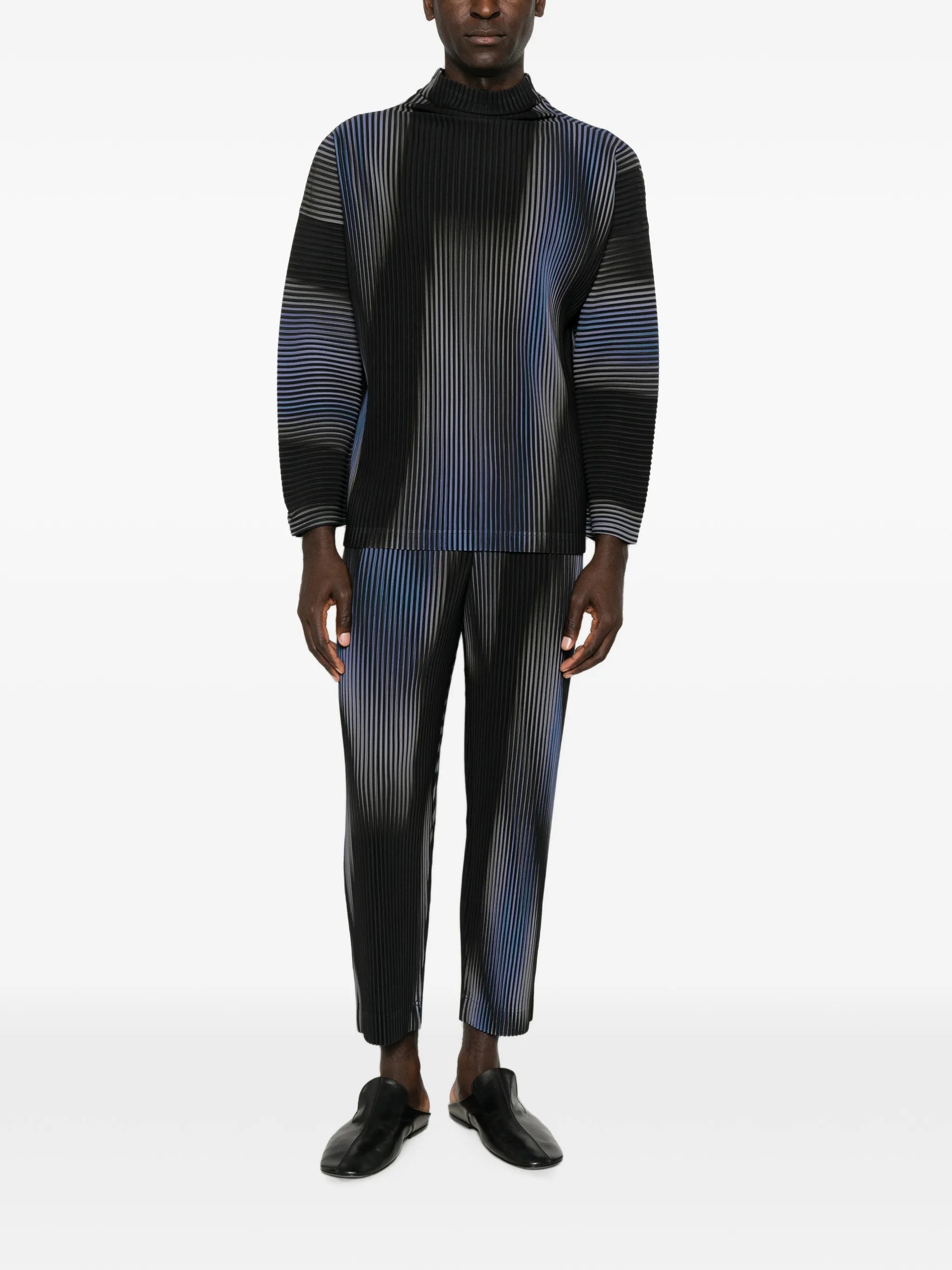 plissé-effect printed trousers