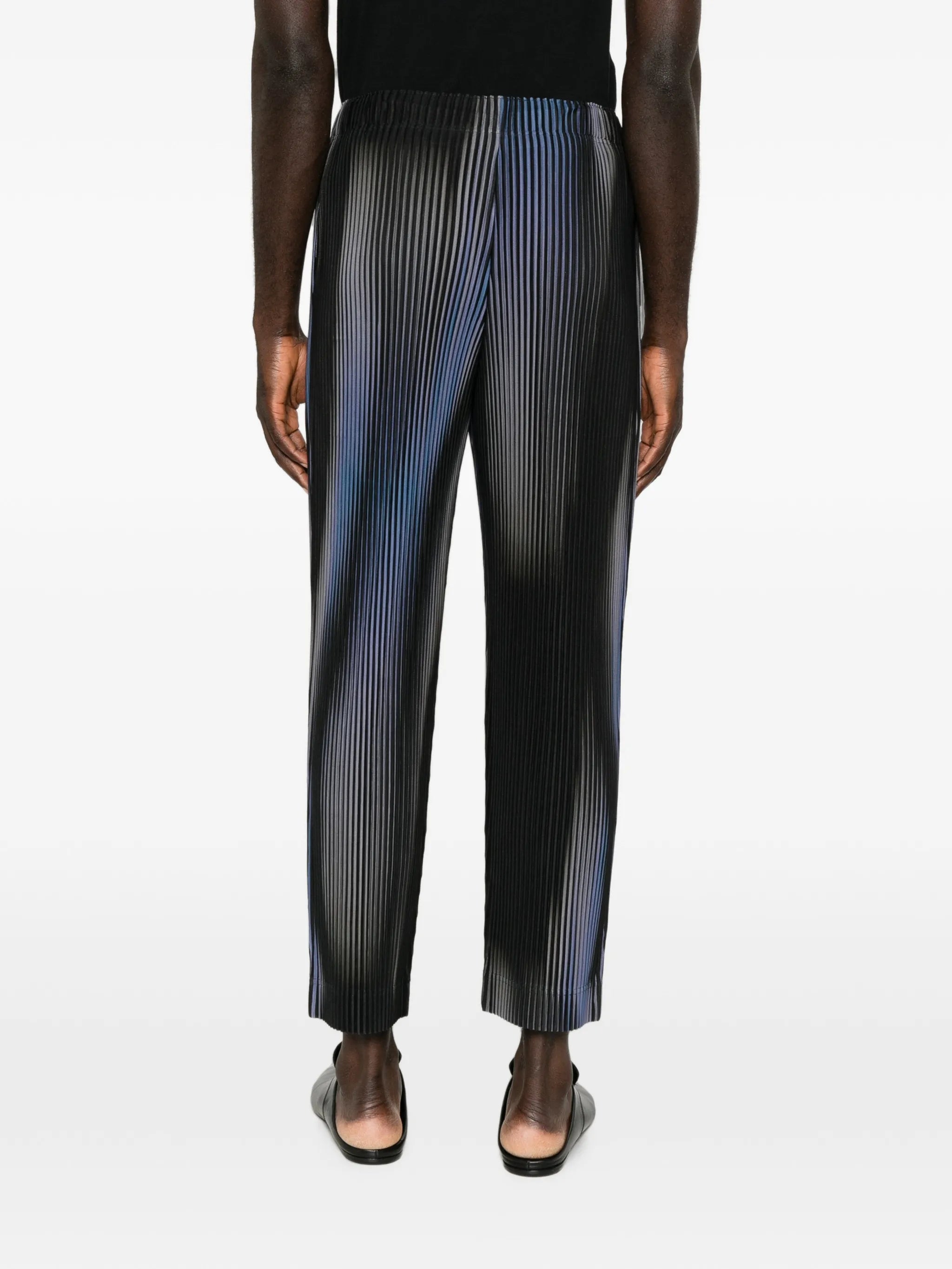 plissé-effect printed trousers