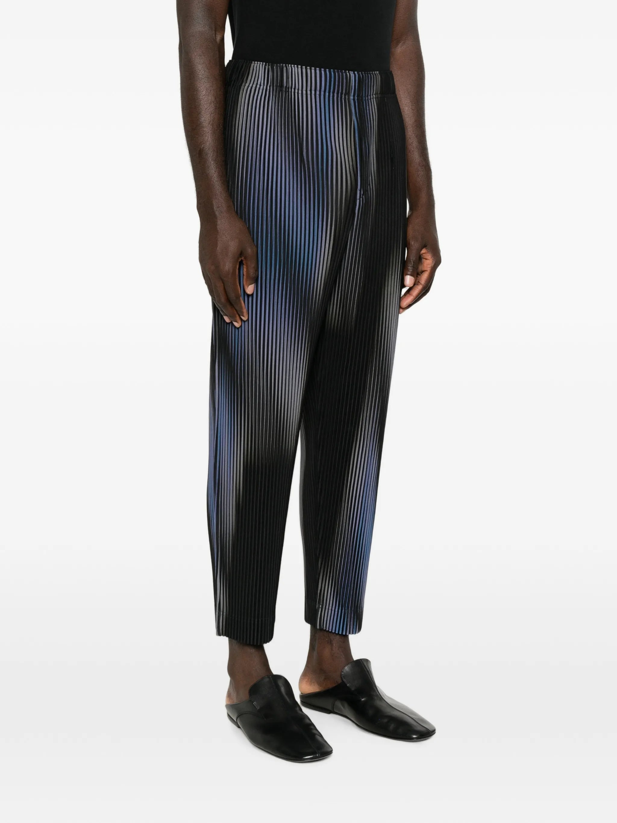plissé-effect printed trousers