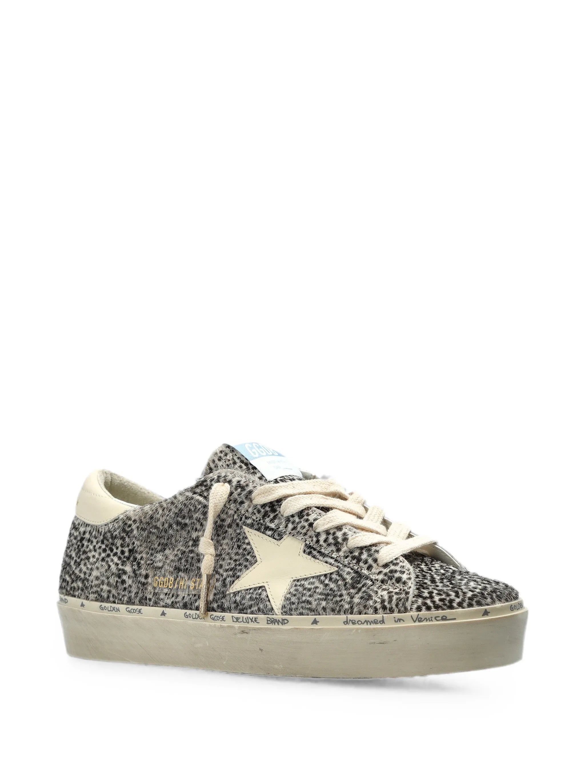 Hi Star in black and white pony skin with white leather star sneakers