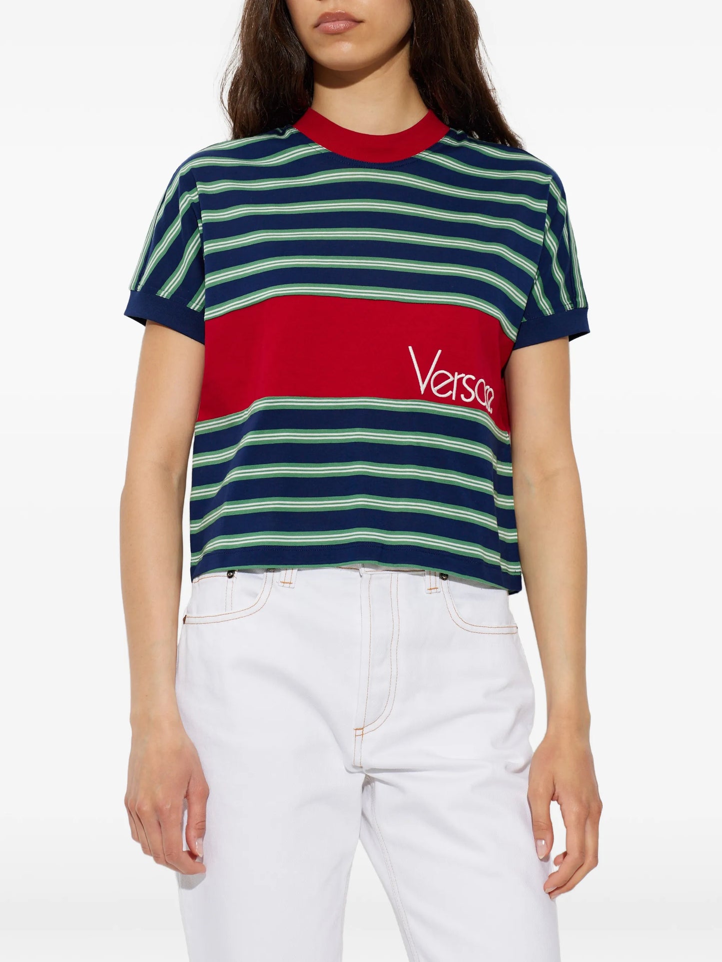 striped logo-embroidered T-shirt
