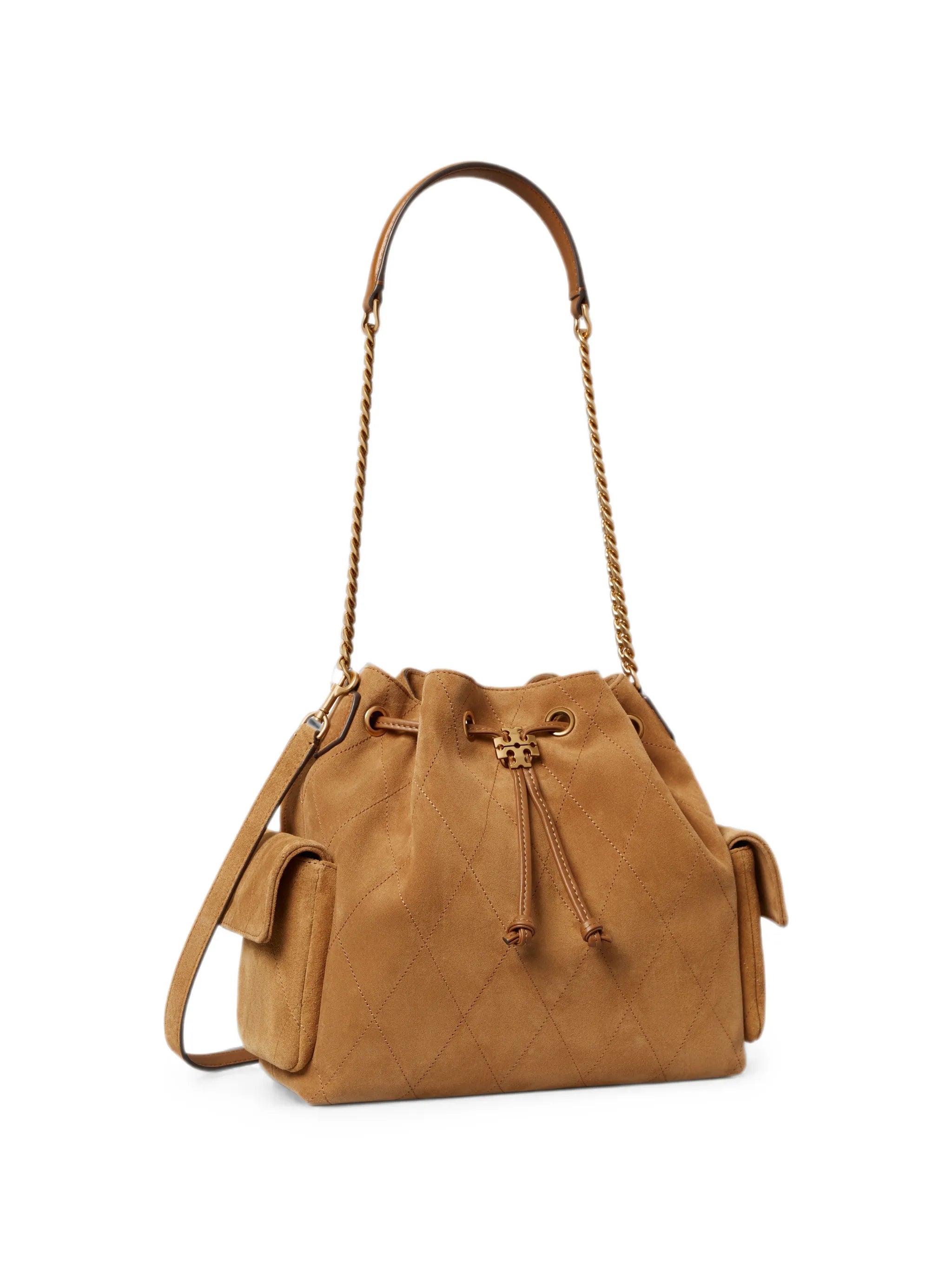 Charlie quilted suede drawstring shoulder bag