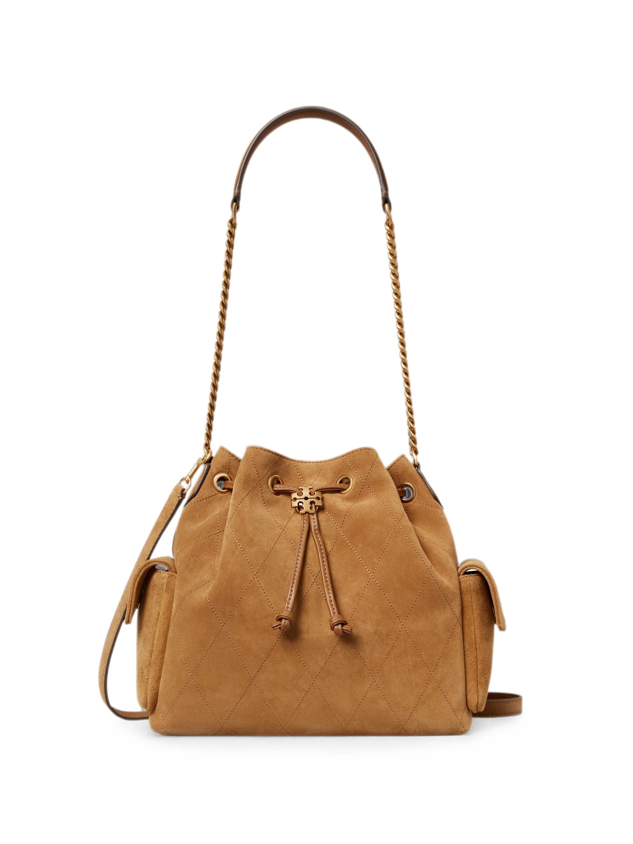 Charlie quilted suede drawstring shoulder bag
