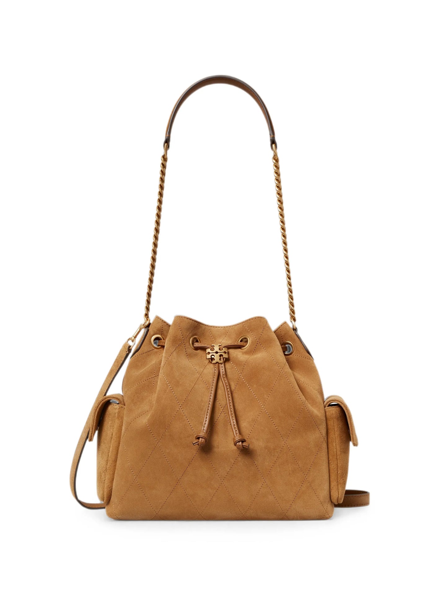 Charlie quilted suede drawstring shoulder bag