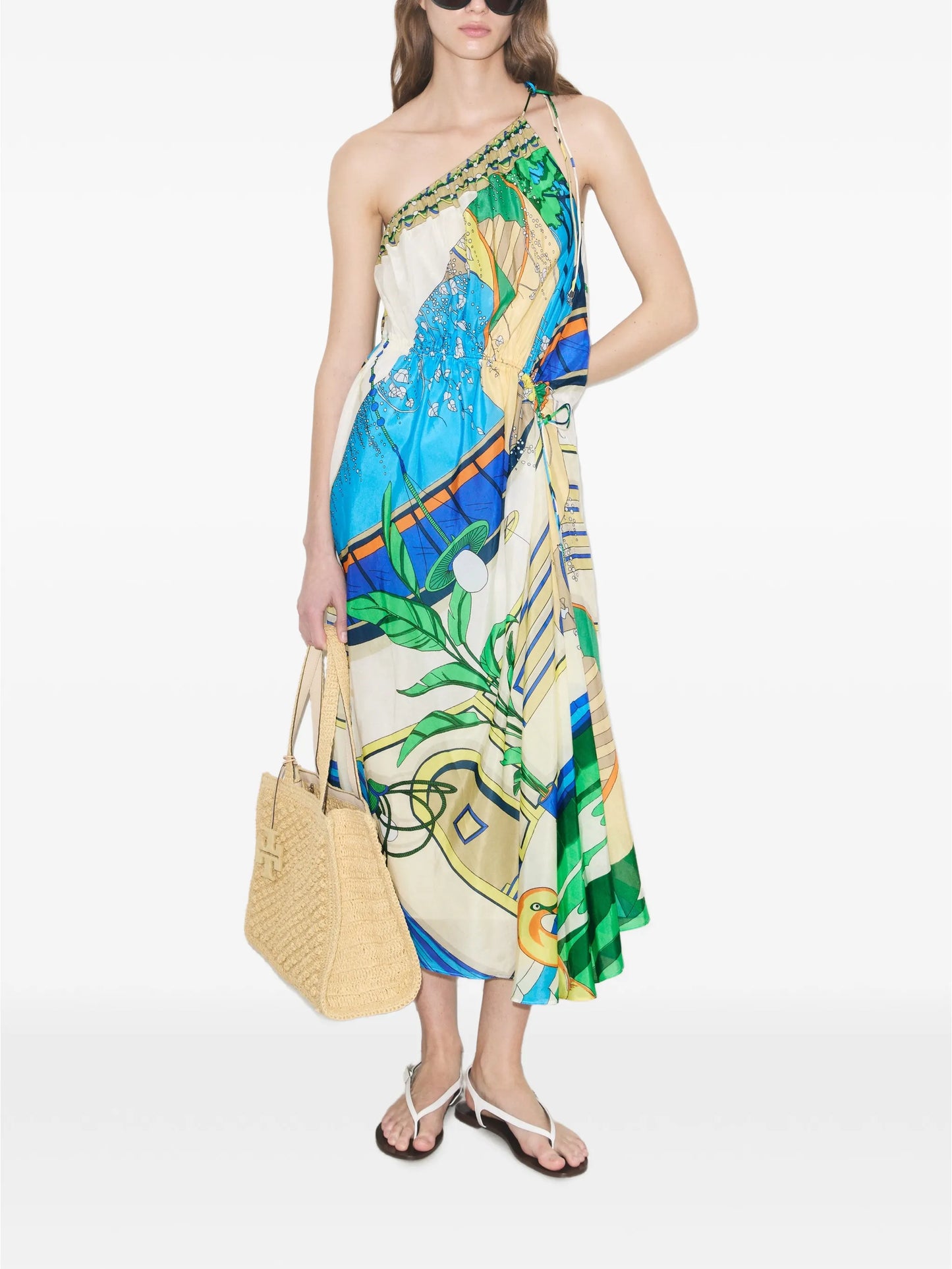 printed one-shoulder dress