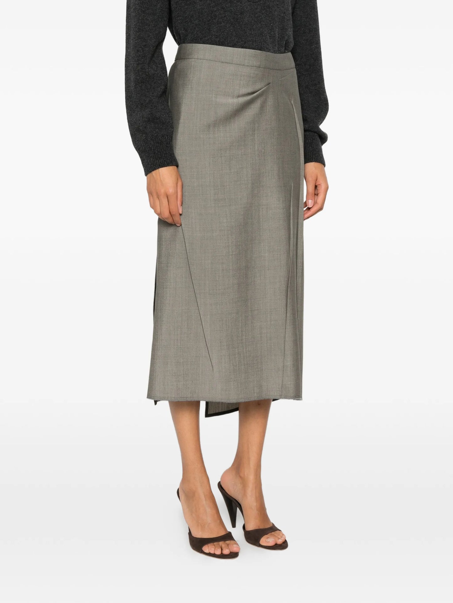 pressed tailored wool midi skirt