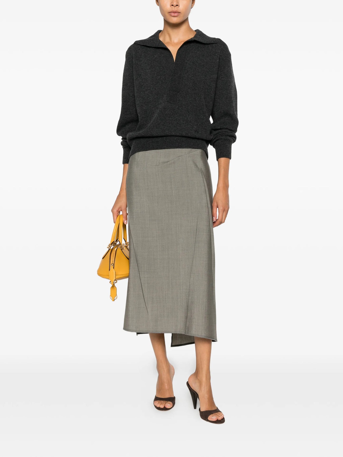 pressed tailored wool midi skirt