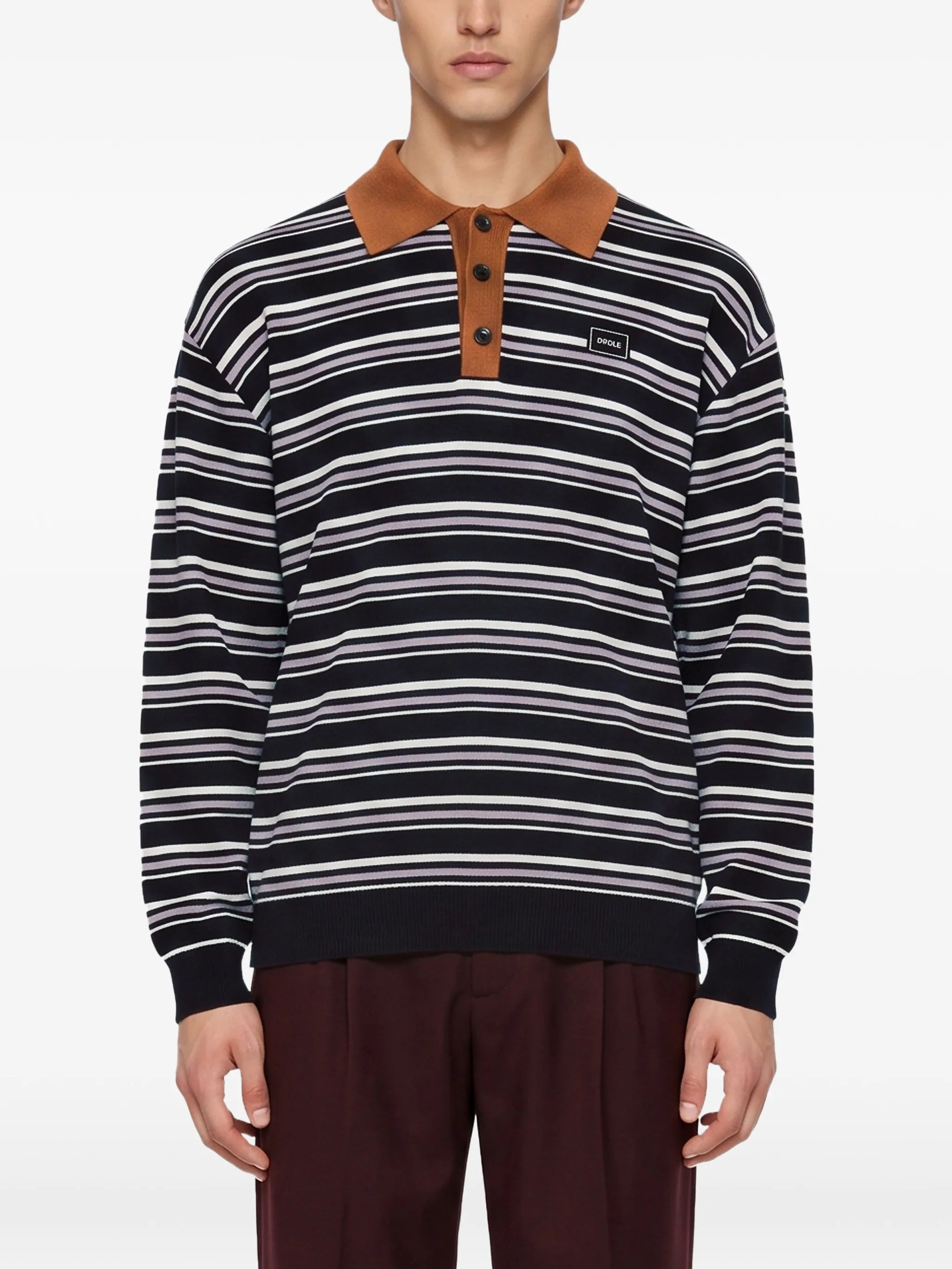 striped long-sleeve polo shirt