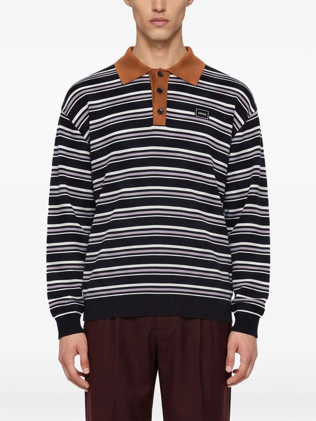 striped long-sleeve polo shirt