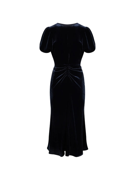 midi Bela gathered puff-sleeve dress