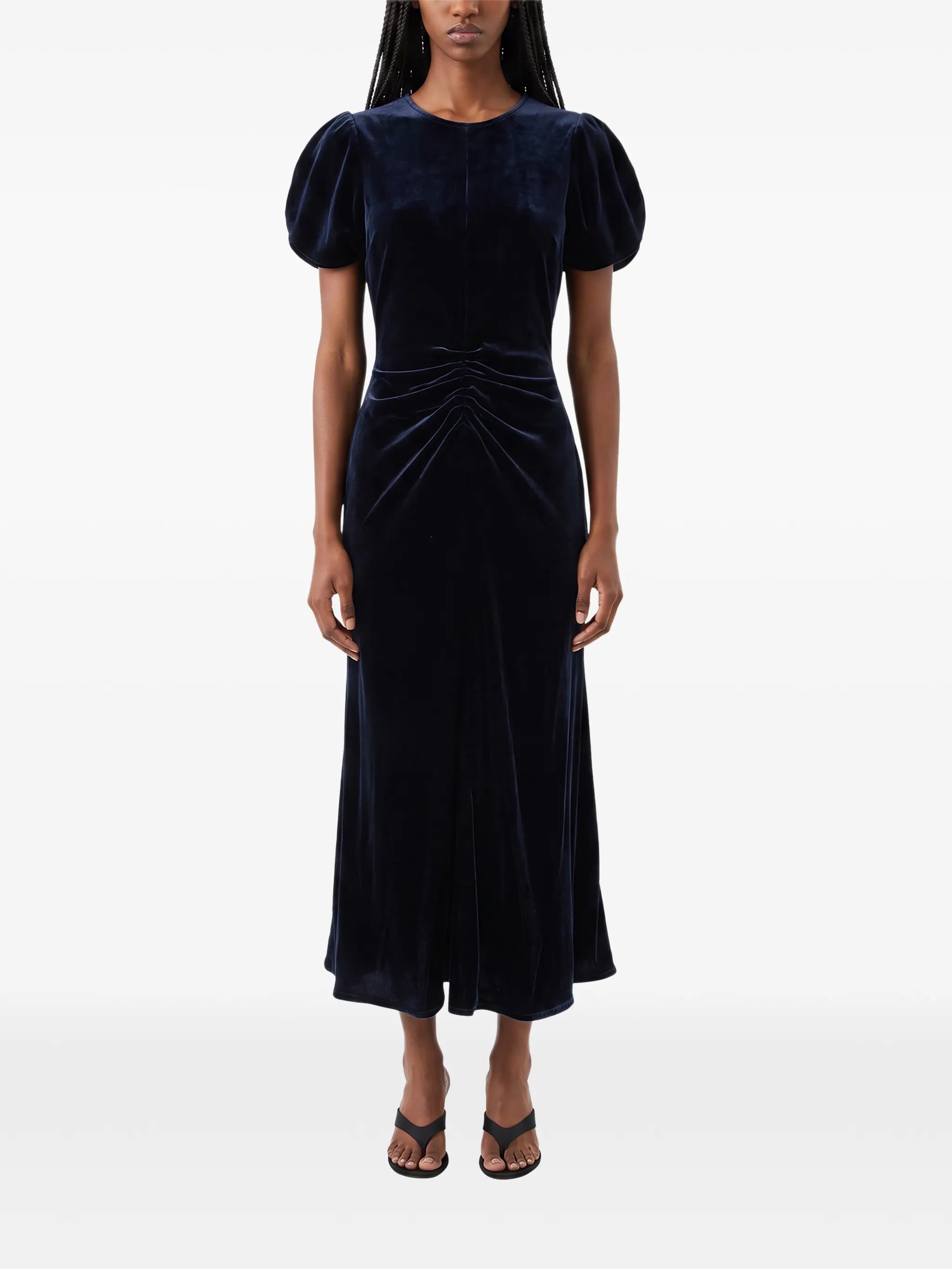 midi Bela gathered puff-sleeve dress