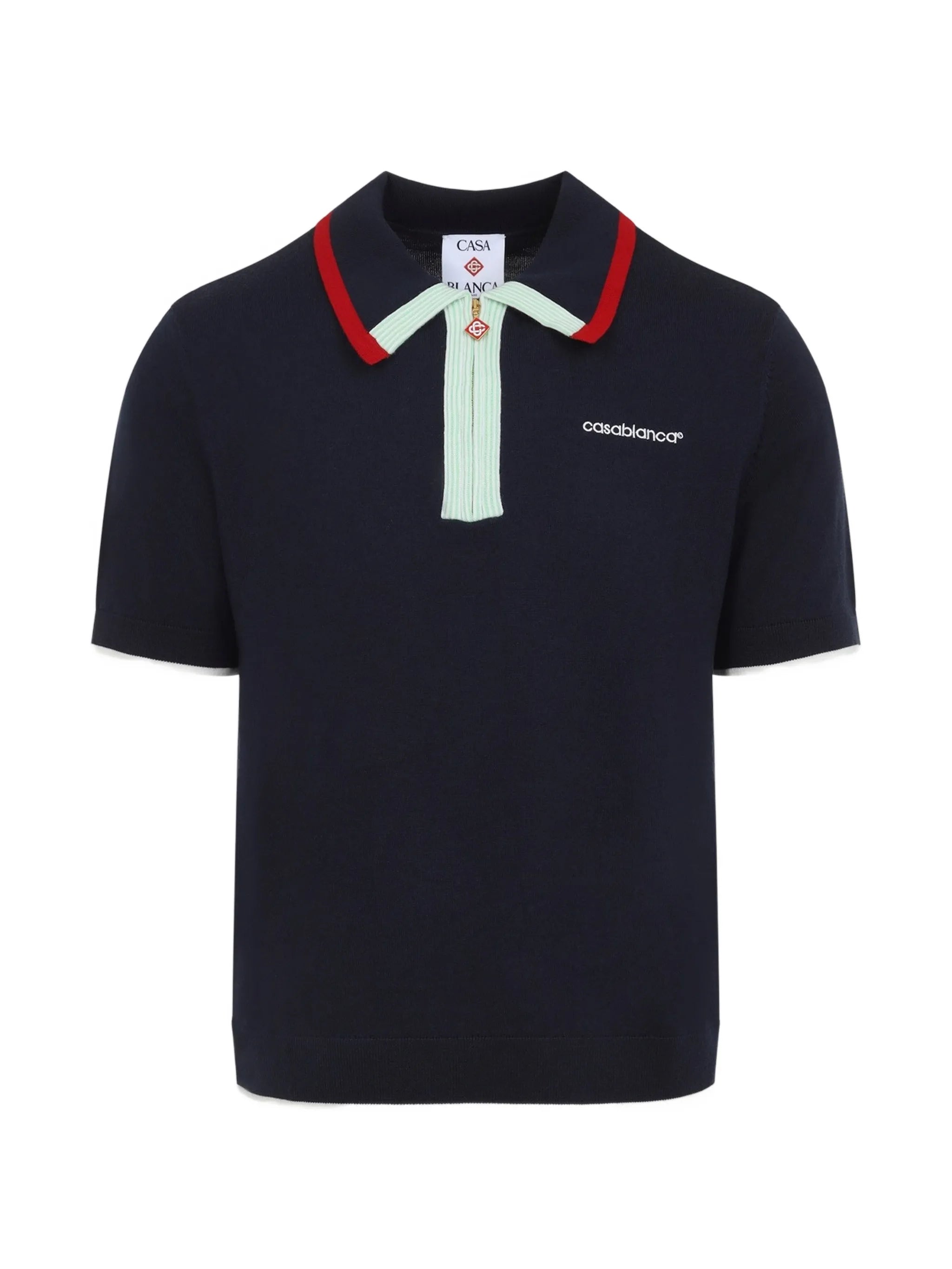 logo-embroidered zip-up polo shirt