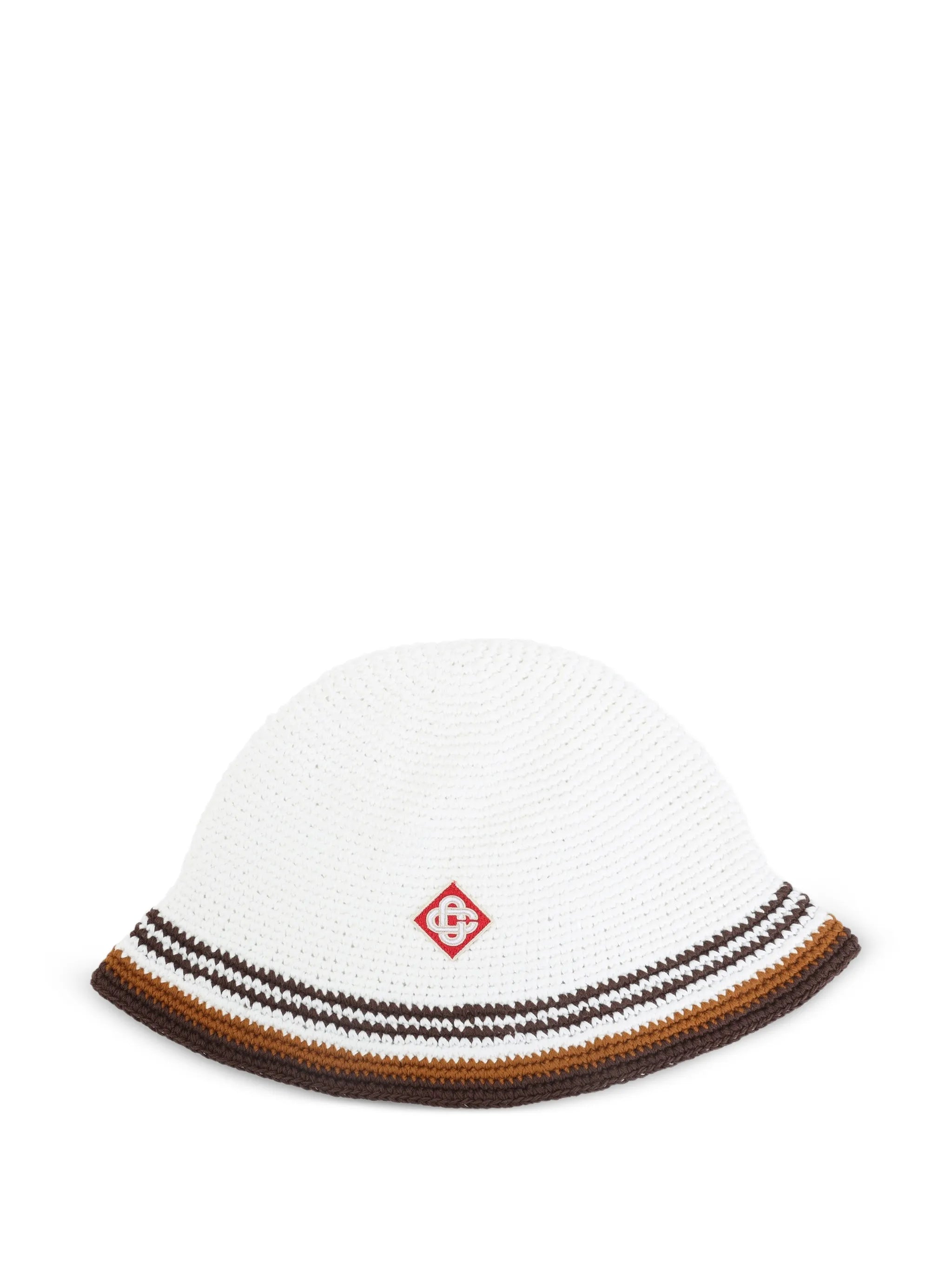 crochet-knit striped bucket hat