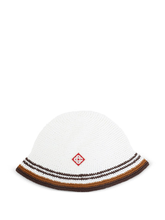 crochet-knit striped bucket hat