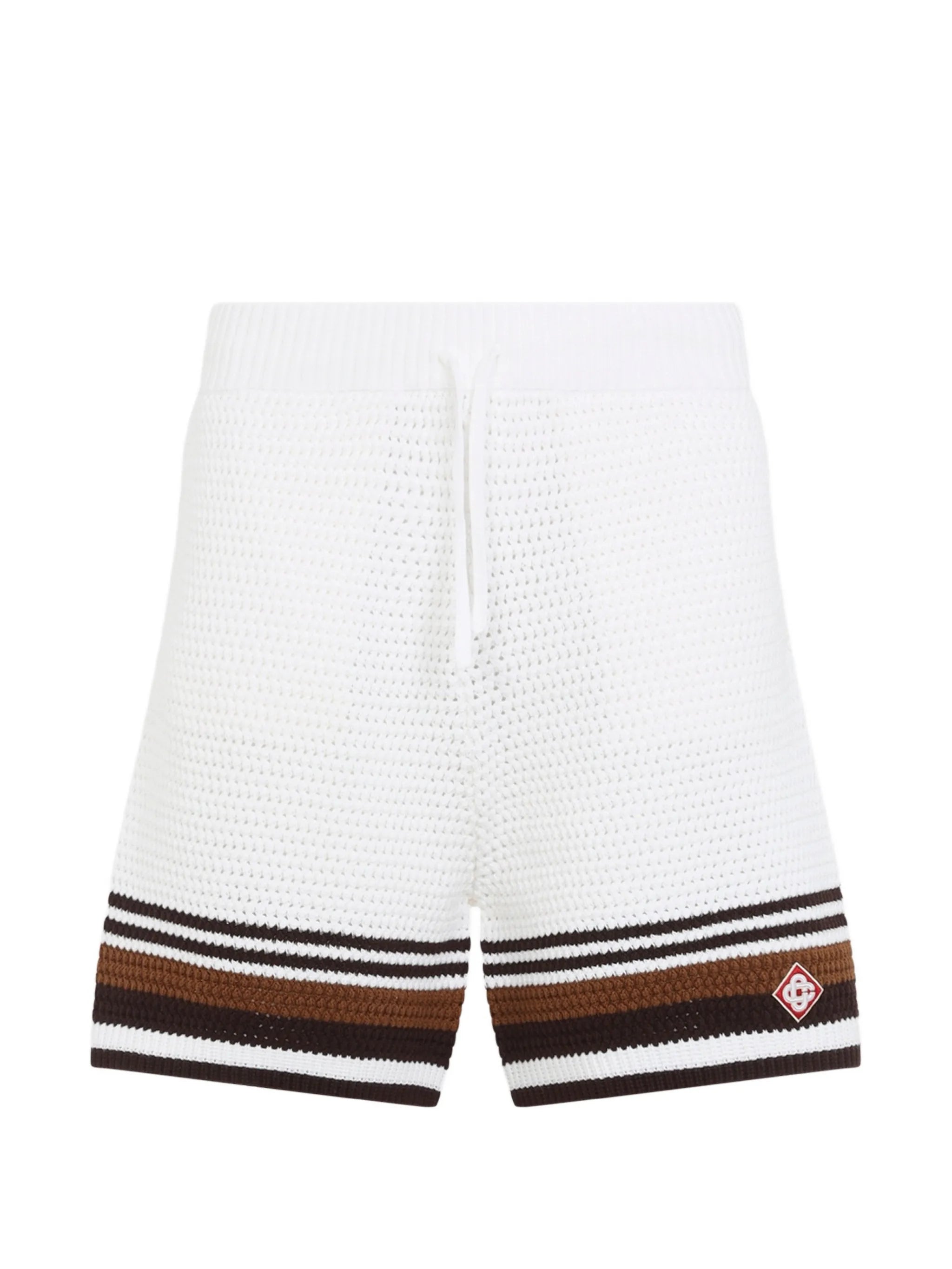 white & brown Tennis Stripe crochet shorts